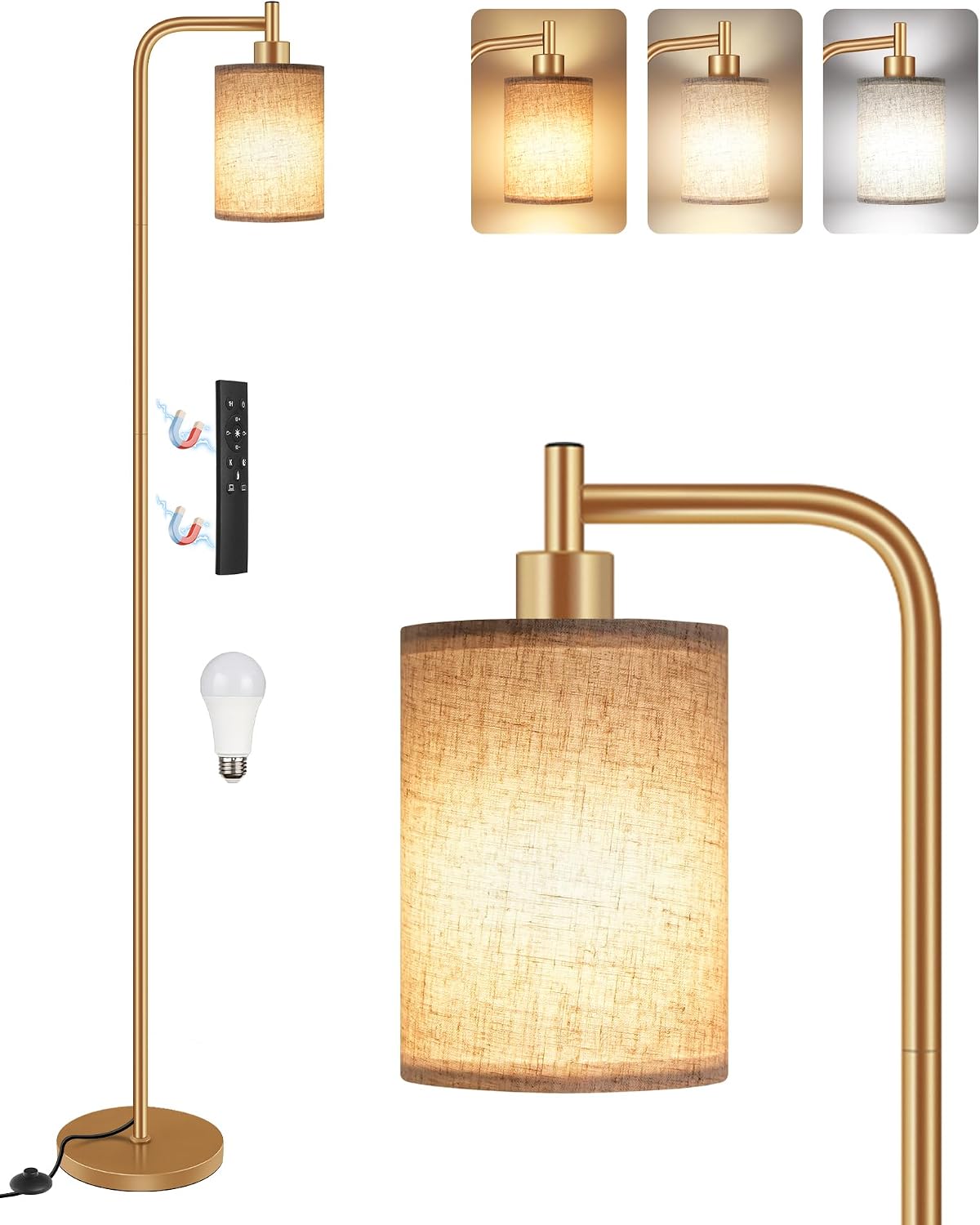 Dimmable Floor Lamp for Living Room with Remote and Foot Switch, Modern Standing, Corner Lamp,10W Bulb 3 Color Temperatures, for Bedroom…