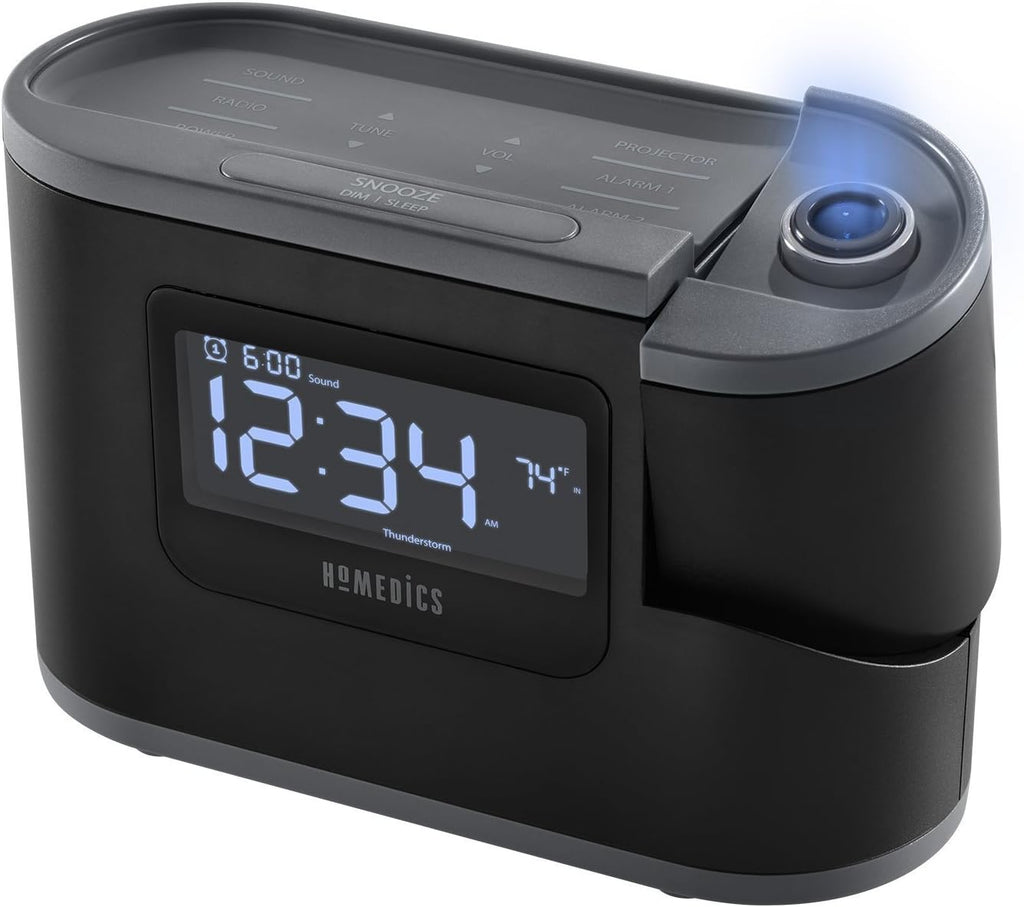 Homedics SoundSleep Recharged Alarm Clock & White Noise Sound Machine, 6-In-1 Projection Alarm Clock And Sleep Sound Machine, 8 Nature…