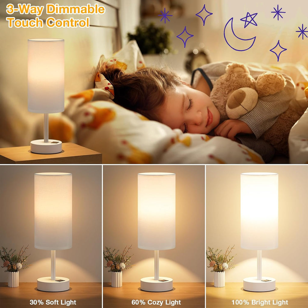 Dicoool White Touch Bedside Lamp for Bedroom - 3 Way Dimmable Table Lamp with USB, Nightstand Lamp with White Charging Station for Desk…