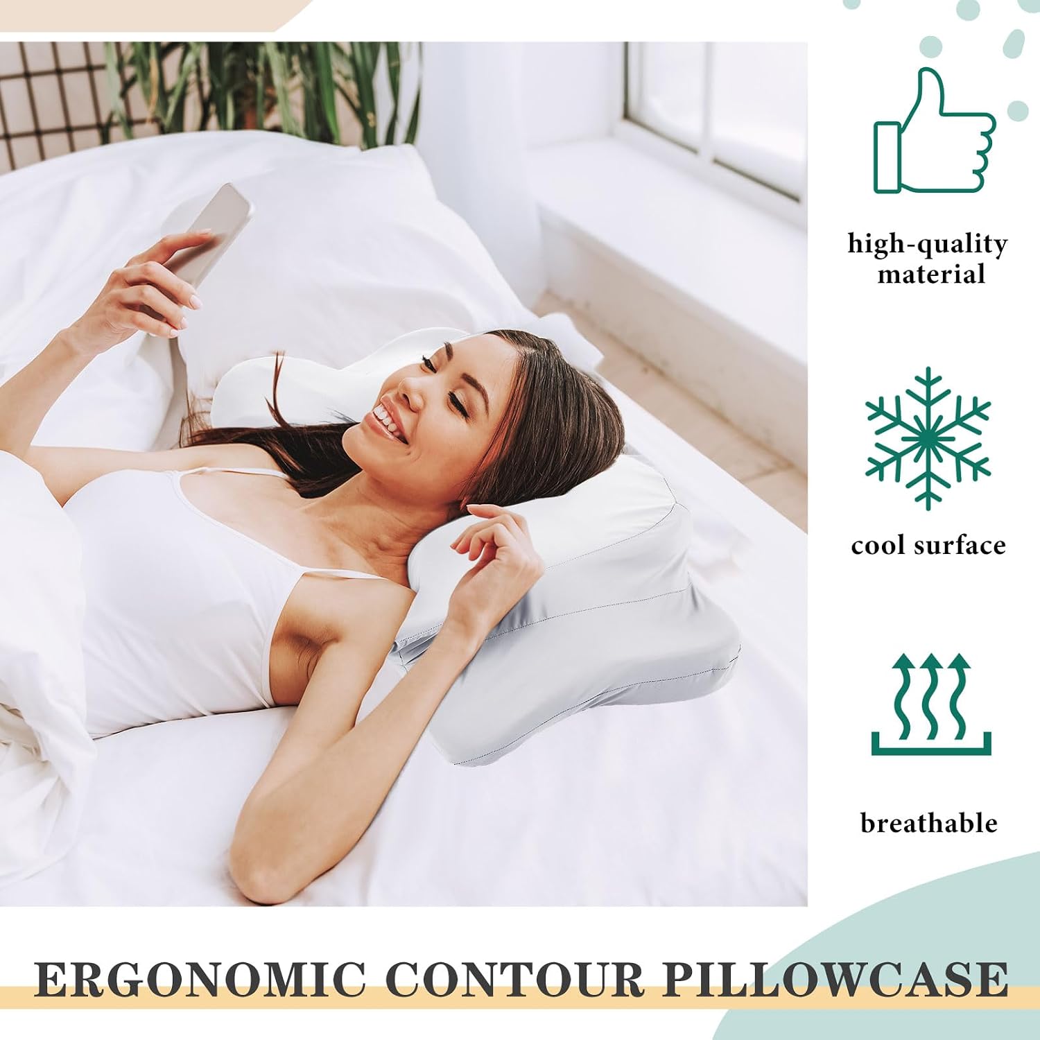 Hahafelt Waterproof Pillow Protector with Zipper Cervical Neck Pillowcase (Only Pillowcase) Cooling Ergonomic Pillow Cover for Side Back St…