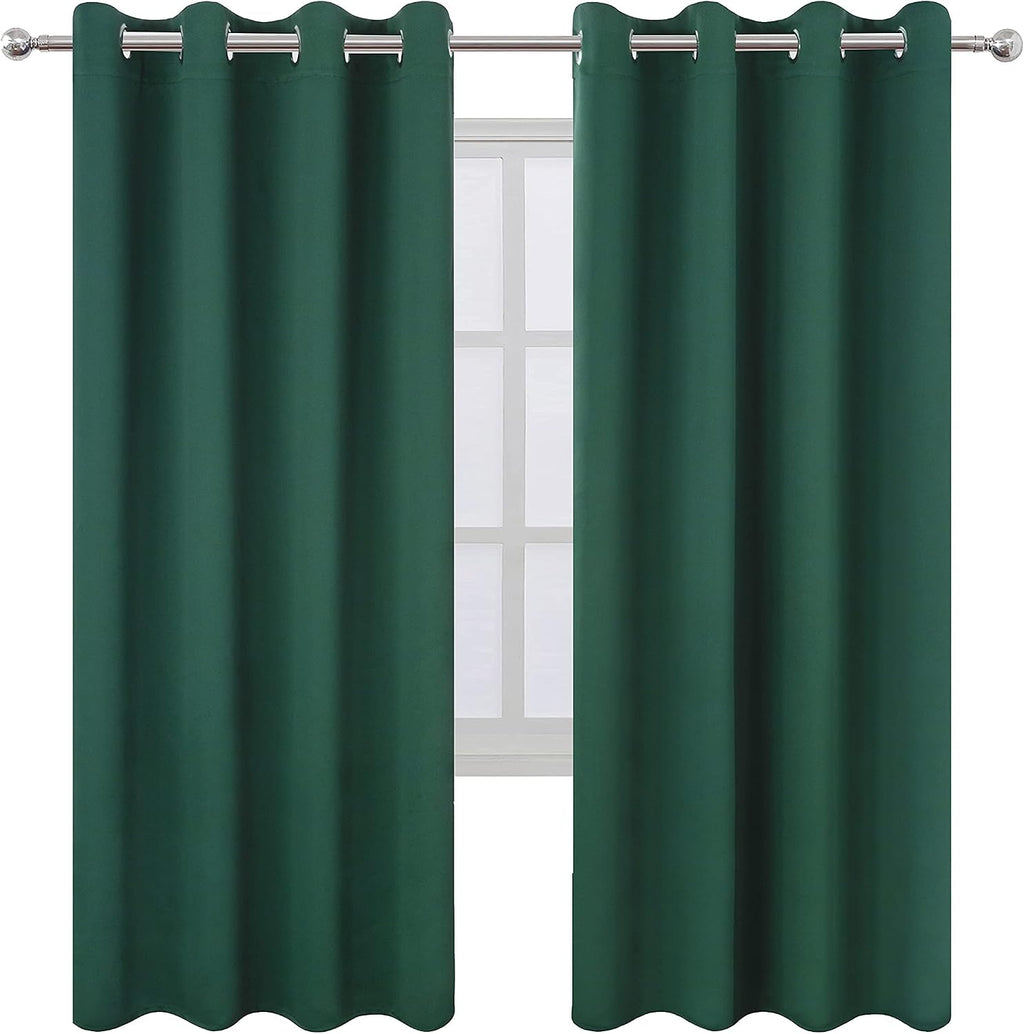 Lemomo Dark Green Thermal Blackout Curtains/52 x 72 Inch/Set of 2 Panels Room Darkening Curtains for Bedroom 72 Inch Green
