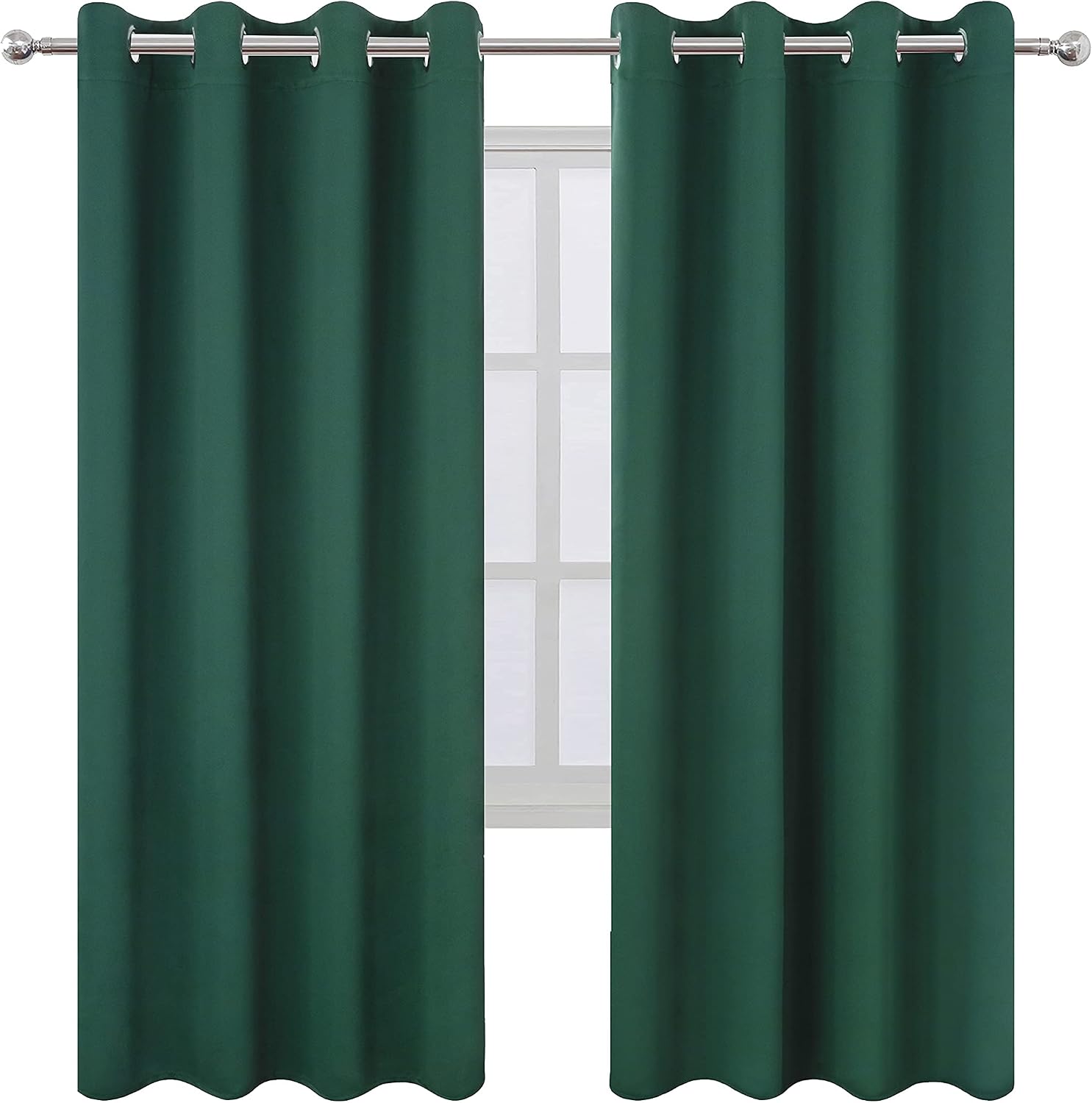 Lemomo Dark Green Thermal Blackout Curtains/52 x 72 Inch/Set of 2 Panels Room Darkening Curtains for Bedroom 72 Inch Green