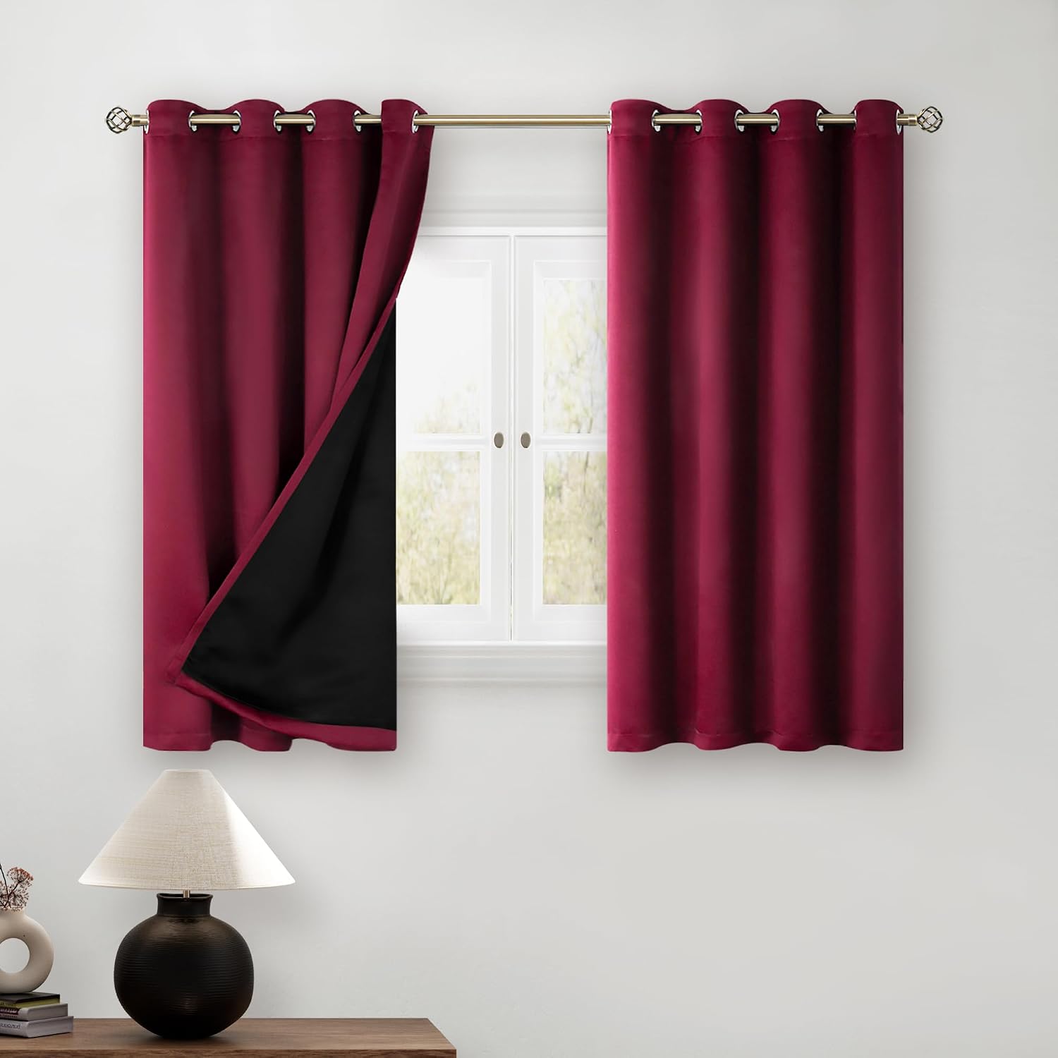BGment Short 100% Blackout Curtains for Bedroom, Thermal Insulated Lined Energy Efficiency Noise Reducing Grommet Curtains 45 Inch Length f…