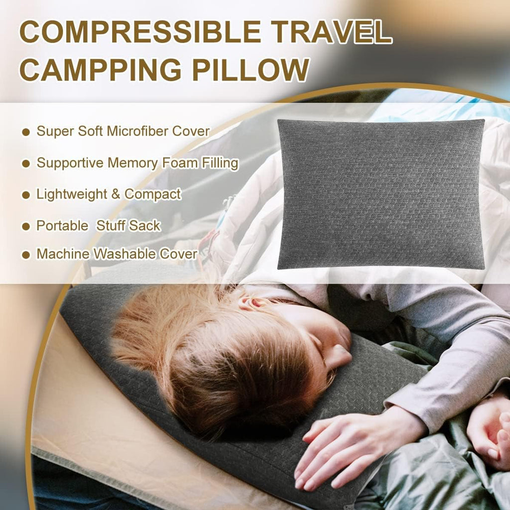 Ivellow Memory Foam Travel Pillow Compressible Camping Pillow for Sleeping Shredded Memory Foam Pillow Compact Firm Supportive Travel Pillo…