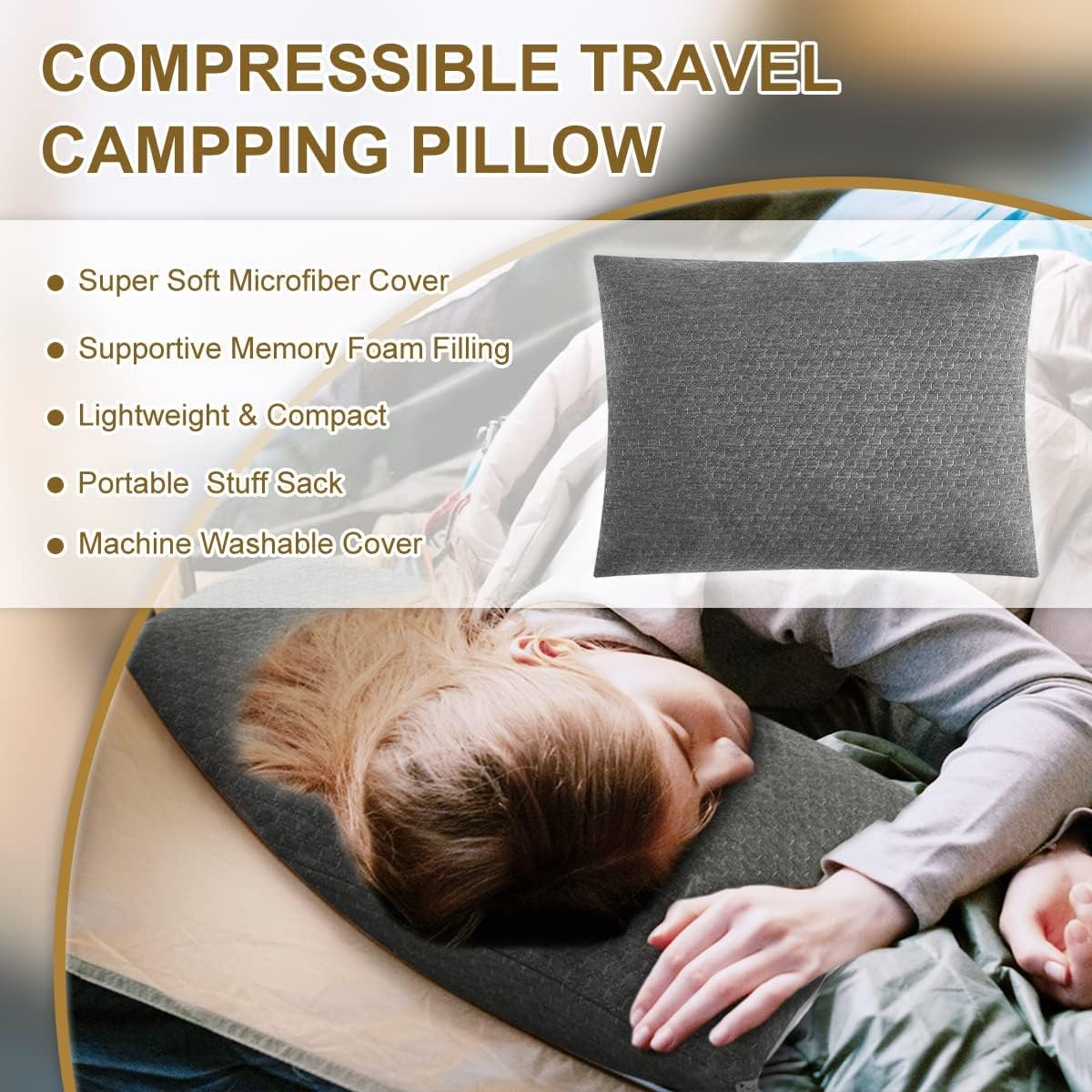 Ivellow Memory Foam Travel Pillow Compressible Camping Pillow for Sleeping Shredded Memory Foam Pillow Compact Firm Supportive Travel Pillo…