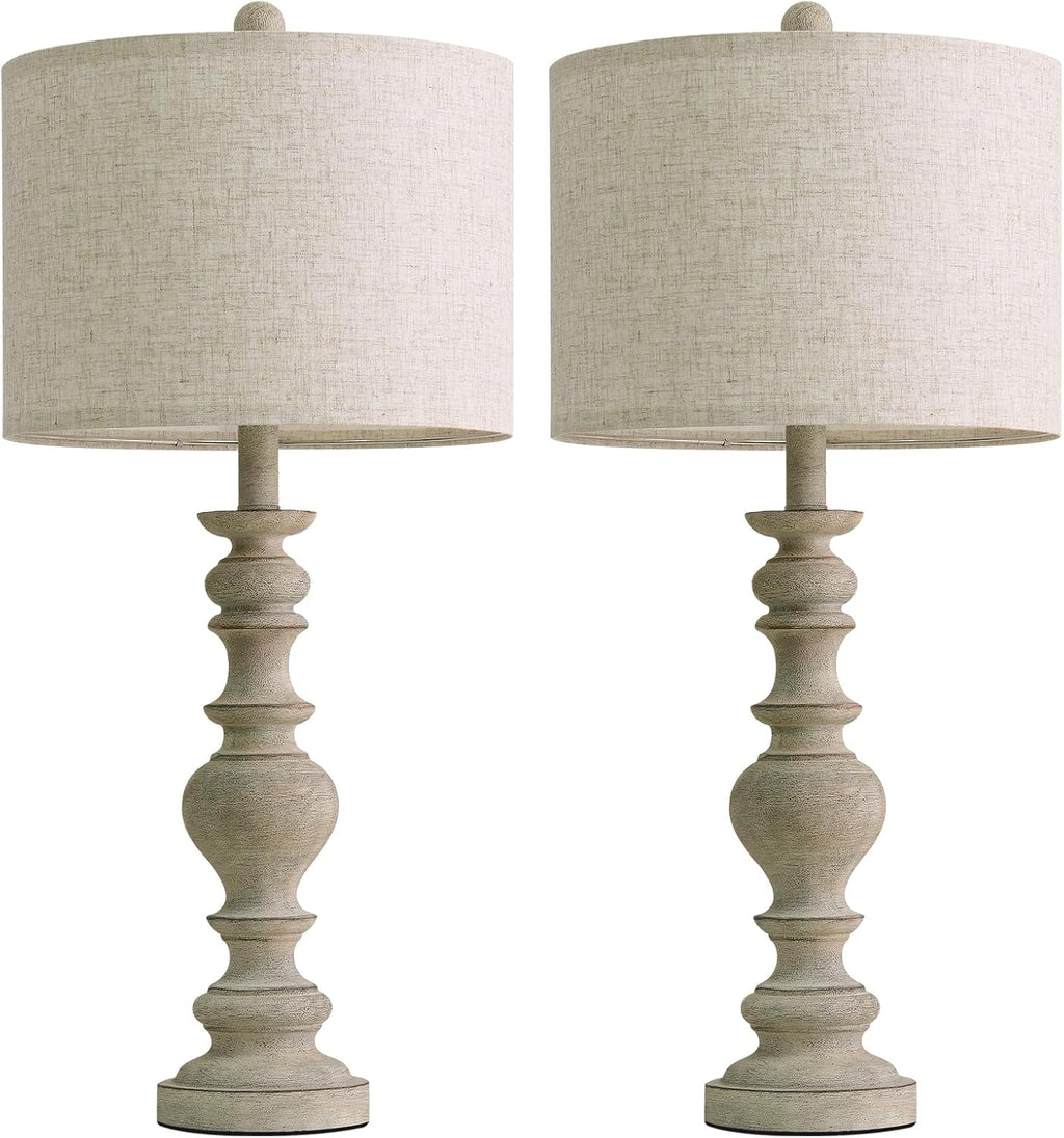 BOBOMOMO 27" Antique Gray Table Lamps Set of 2, Large Farmhouse Resin Lamps with Linen Shades, Vintage Gray Lamps for Living Room…