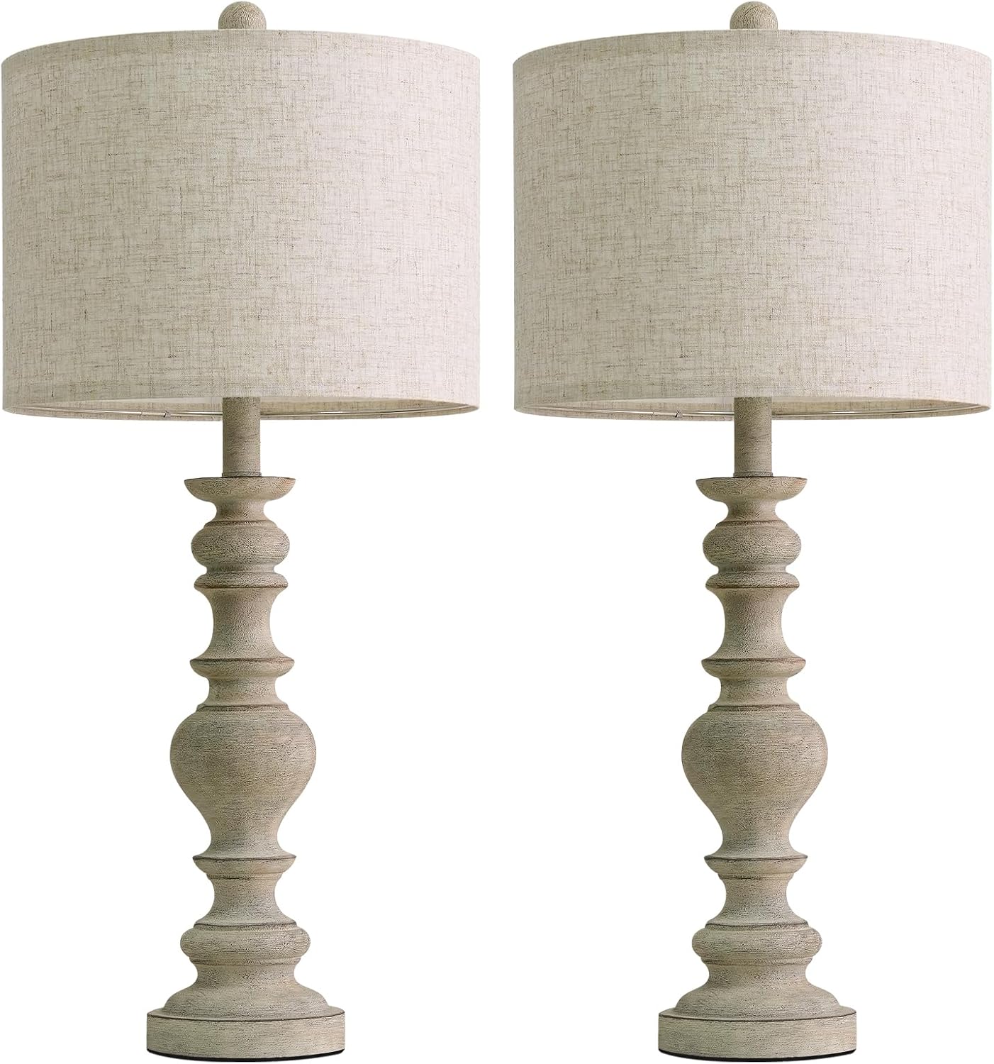 BOBOMOMO 27" Antique Gray Table Lamps Set of 2, Large Farmhouse Resin Lamps with Linen Shades, Vintage Gray Lamps for Living Room…