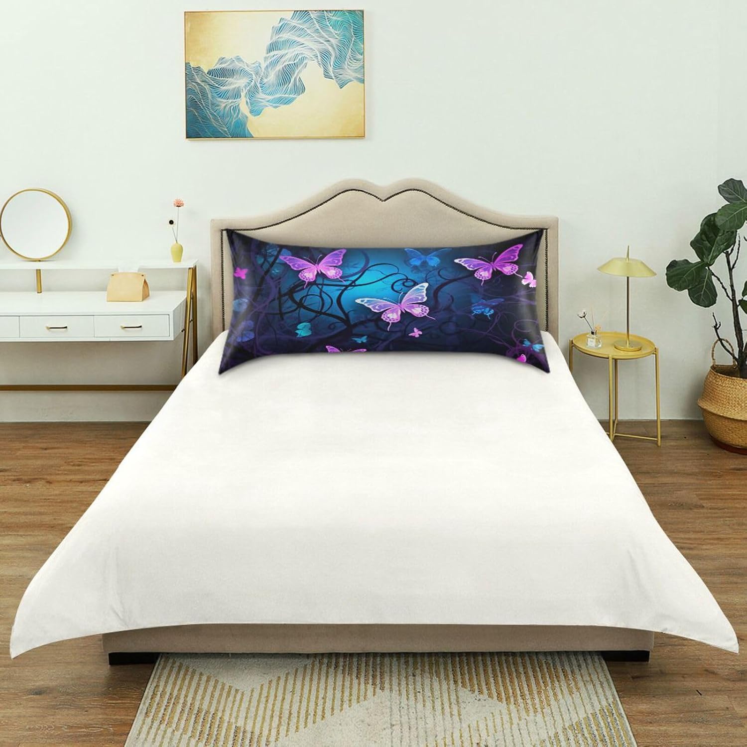 YETTASBIN Purple Blue Butterfly Satin Pillowcase, Soft Breathable Silk Pillow Case with Envelope Closure for Hair and Skin, King Size 40…