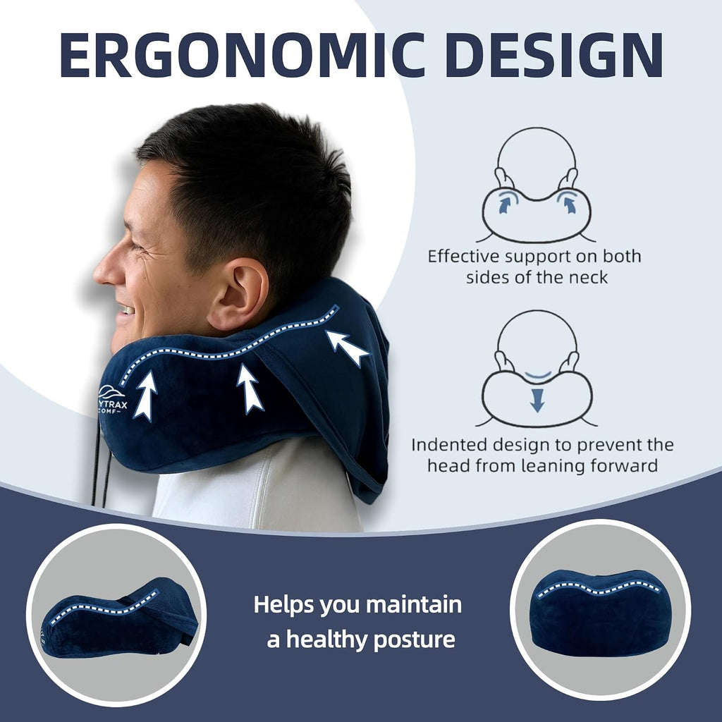 Travel Pillow with Extra Large Hood for Airplane Long Flights Privacy and Comfort Memory Foam with Velvet Cover for Road Trip Head&Neck…