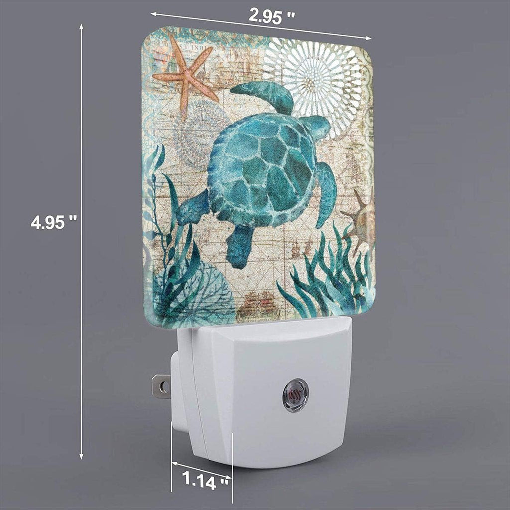 Aieefun Set of 2 Led Night Lights, Vintage Ocean Turtle Starfish World Map Auto Dusk-to-Dawn Sensor Night Lamp Plug-in Home Decorative…