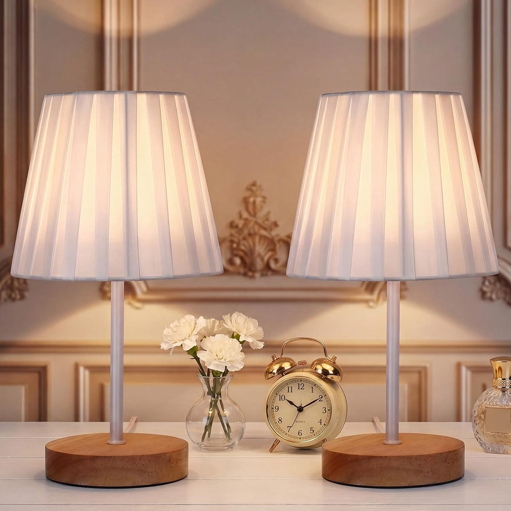 Gerrii 4 Pack Small Bedroom Table Lamp with USB Powered, Bedside Pleated Lamps for Nightstand Metal Base & Fabric Shade Warm Eye-comfort…
