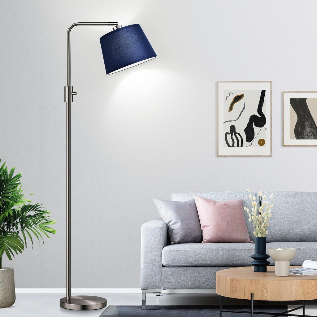 Nintiue Dimmable Floor Lamp, 1000 Lumens LED Edison Bulb Included, Brushed Nickel Arc Standing Tall Floor Lamp with Blue Shade for Living…