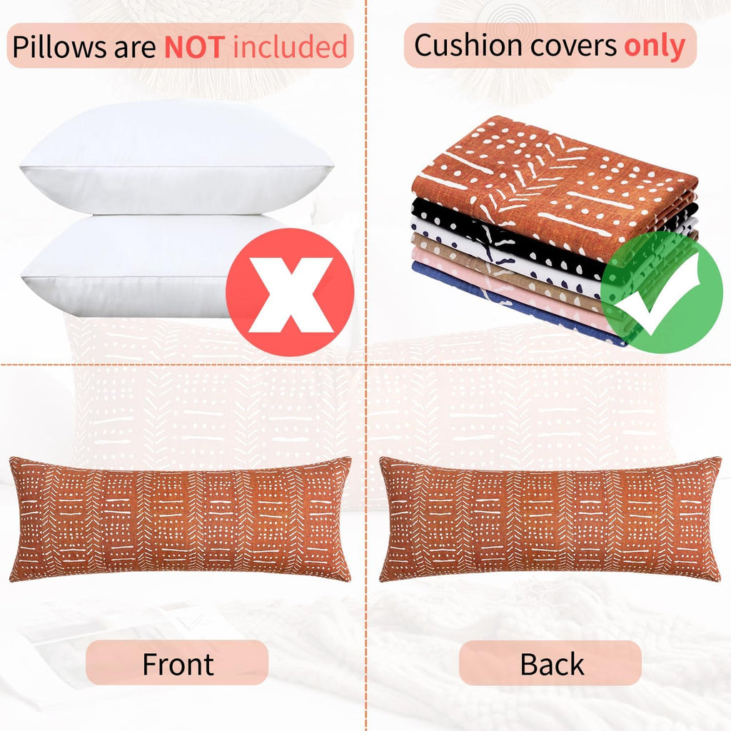 BONSTRAP Boho Decorative Lumbar Throw Pillow Covers Vintage Farmhouse Cushion Covers 14X36 Red Rectangular Bolster Long Rustic Pillo…