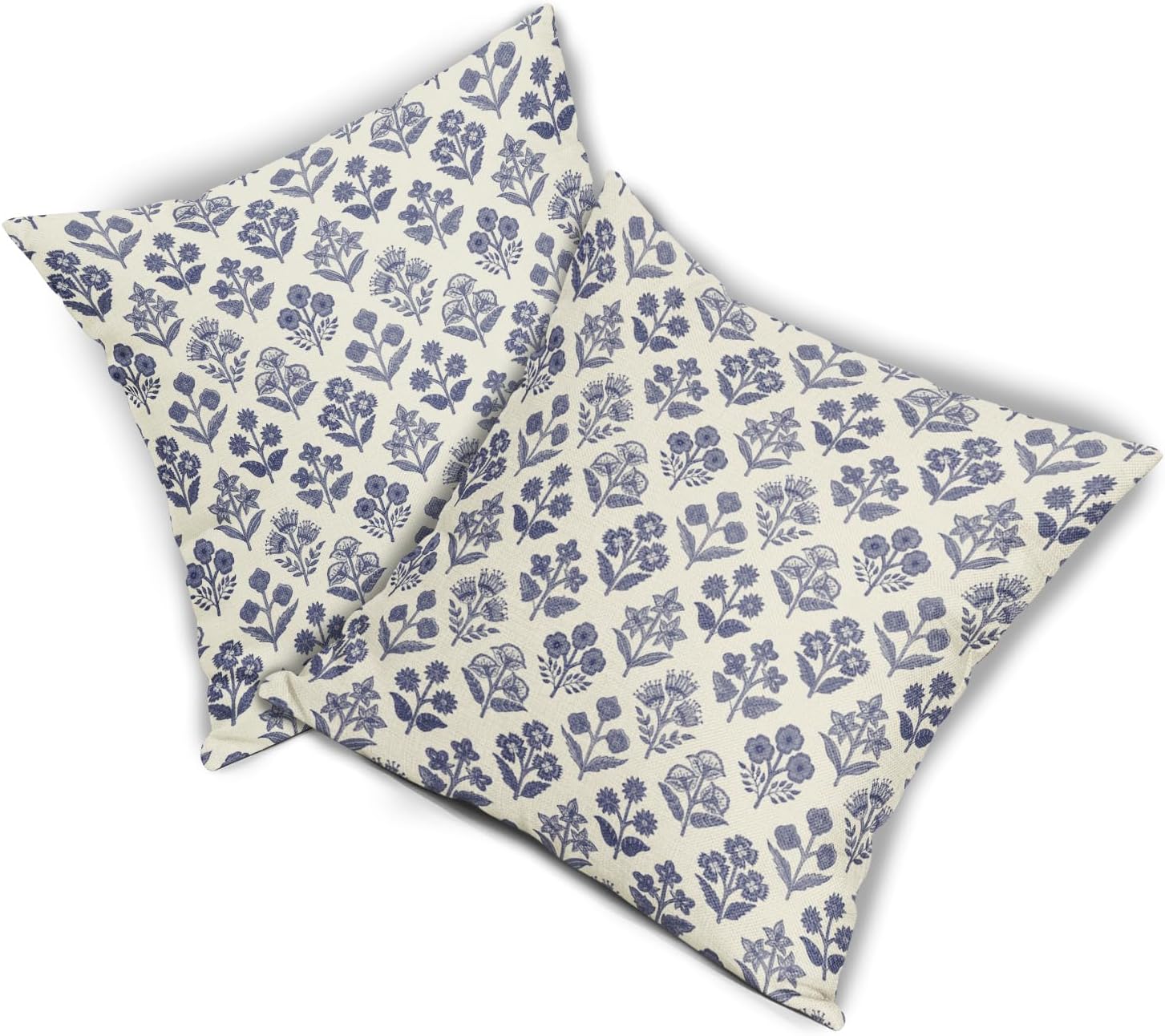 Navy Blue Floral Pillow Covers 22x22 Inch Set of 2, Vintage Flower Block Print Pattern Decorative Throw Pillowcases Outdoor Farmhouse…