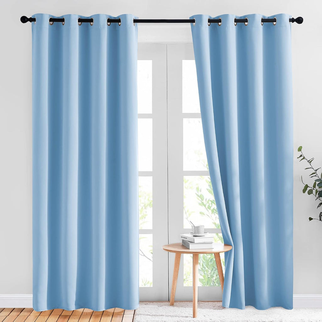 Nicetown Sky Blue Blackout Curtains - Home Decor Window Treatment Ring Top Blackout Draperies Curtains for Living Room (2 Panels, 52 by 84,…