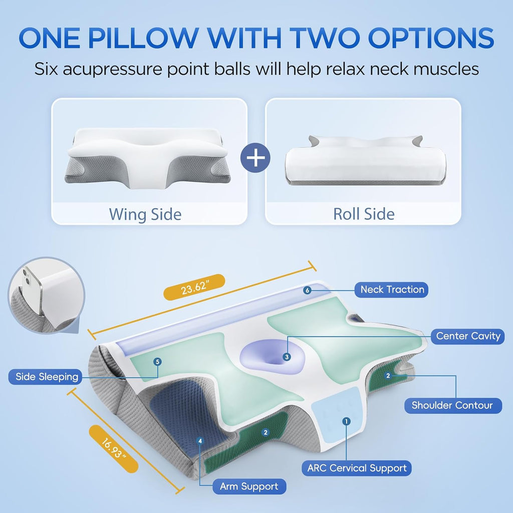ComRola Effective Cervical Neck Pillow for Sleeping, Memory Foam Pillows for Neck Support, Odorless Contour Side Pillow, Ergonomic Bed Pill…