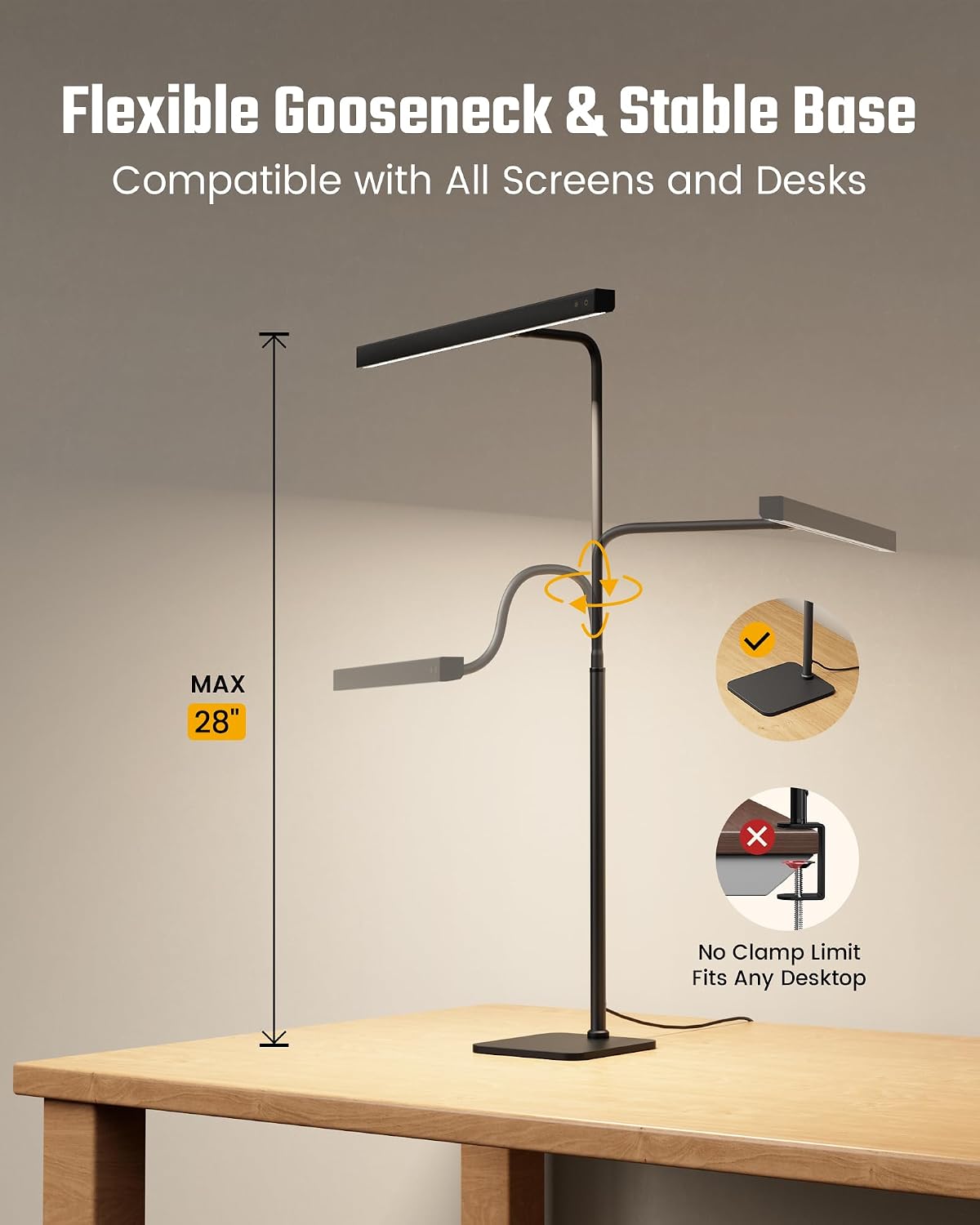 SUPERDANNY LED Desk Lamp for Home Office, Eye-Caring Desk Light with Base, 12W Touch Control 3 Colors Dimmable Brightness, Gooseneck…