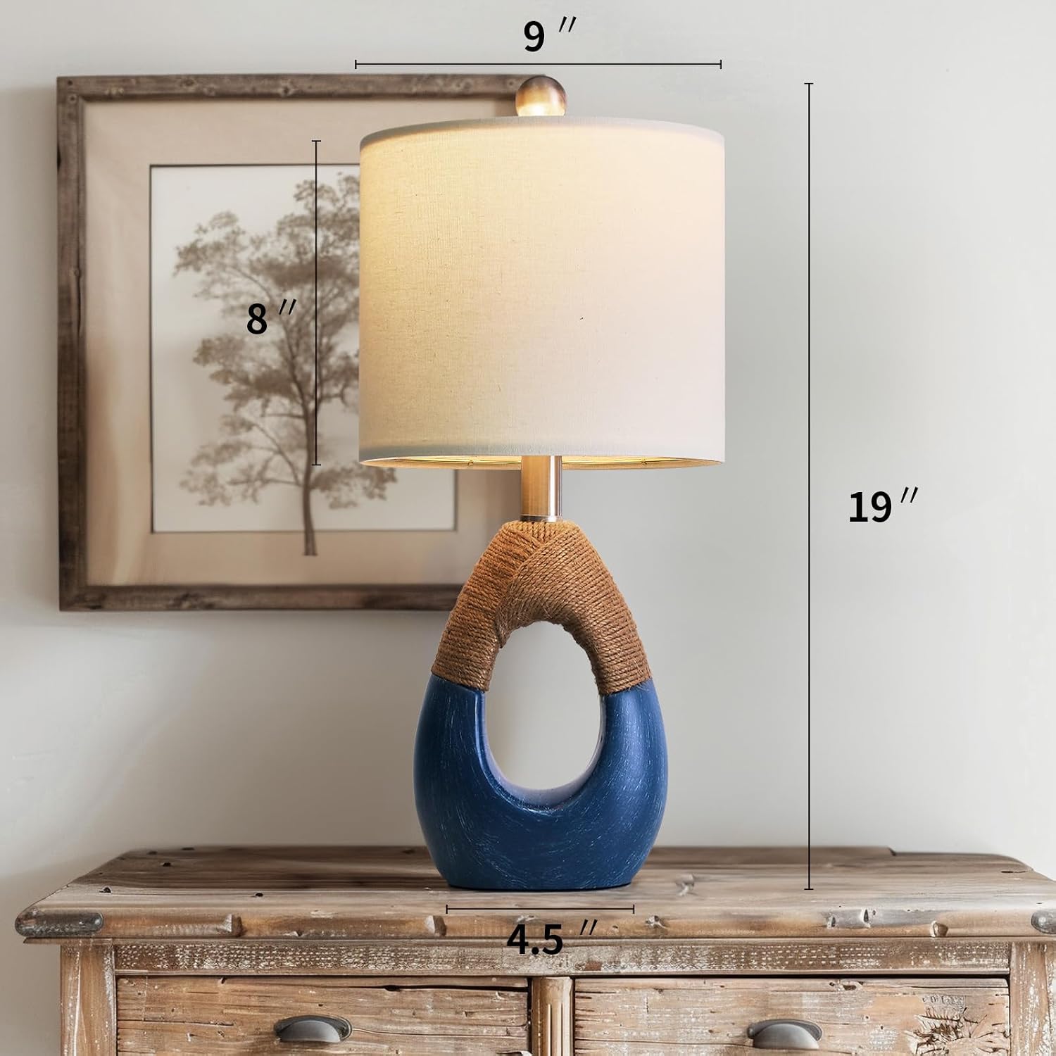 OYEARS 19" Table Lamp for Living Room, Boho Lamp for Bedroom, Bedside for Nightstands, Suitable for Small Space, Coastal Farmhouse, End…