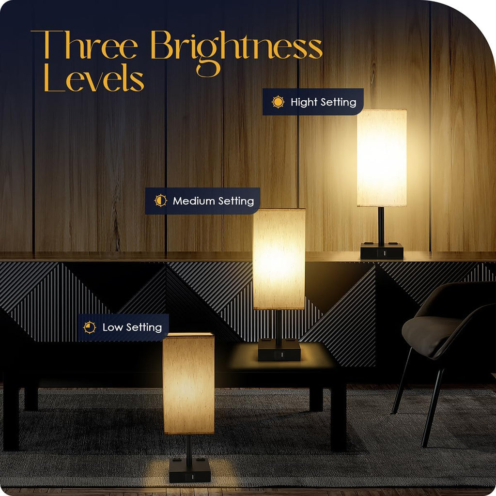 Bedside Table Lamps Set of 2 - Touch Nightstand Lamp for Bedroom with USB C+A Charging Ports & AC Outlets, 3-Way Dimmable Desk Lamp…