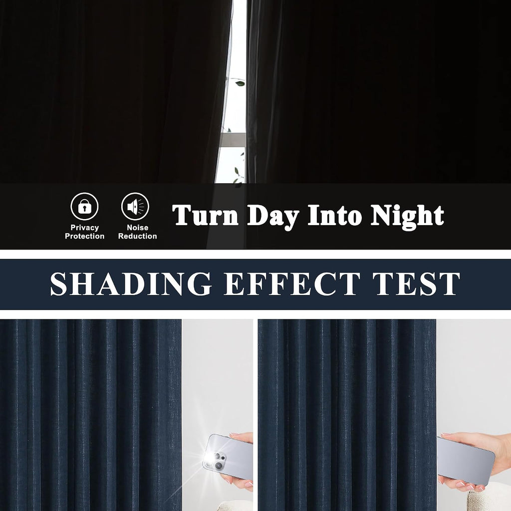 VisionHome Vision Home Navy Blue Pinch Pleated Full Blackout Curtains Linen Blended Room Darkening Window Panels 90 inch for Living Room Be…