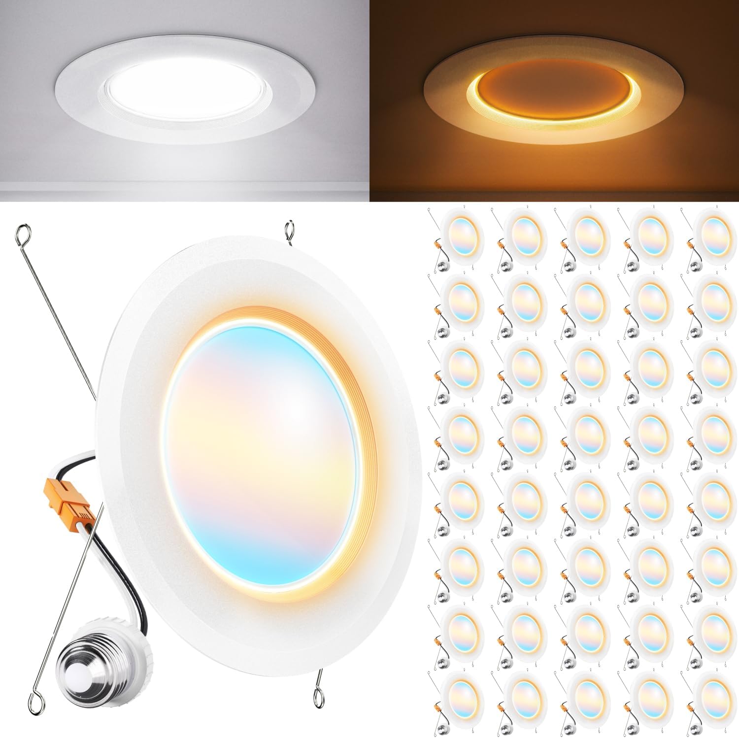 Sunco 40 Pack 6 Inch Recessed Light with Night Light, LED Can Lights Retrofit Lighting, 1000 LM, 12W, Selectable CCT…
