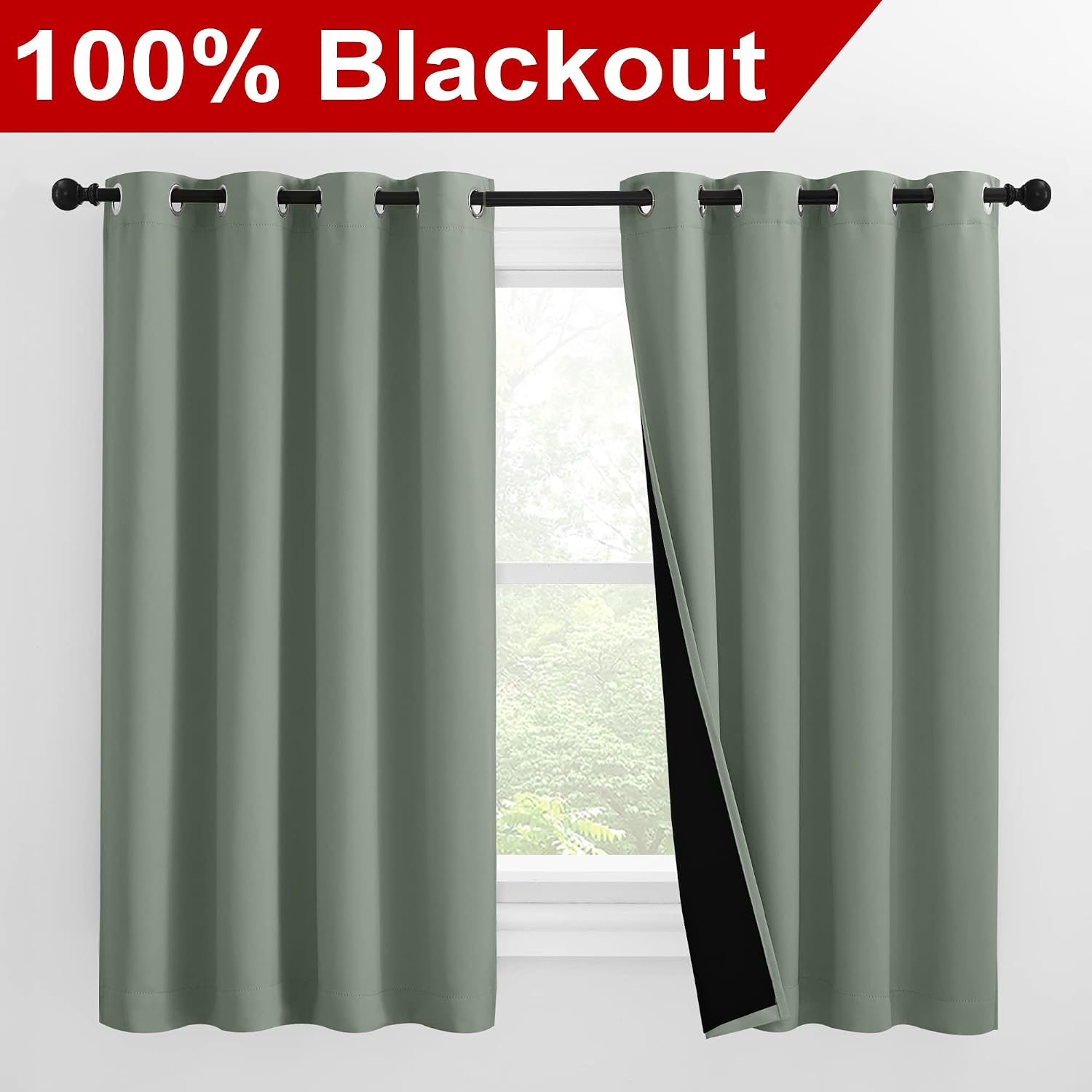 Nicetown 100% Blackout Curtains 57 inches Long, Double-Deck Completely Blackout Window Treatment Thermal Insulated Lined Drapes for Small W…