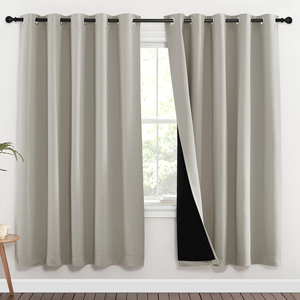 Nicetown 100% Blackout Window Curtain Panels, Full Light Blocking Drapes with Black Liner for Nursery, 72-inch Drop Thermal Insulated Drape…