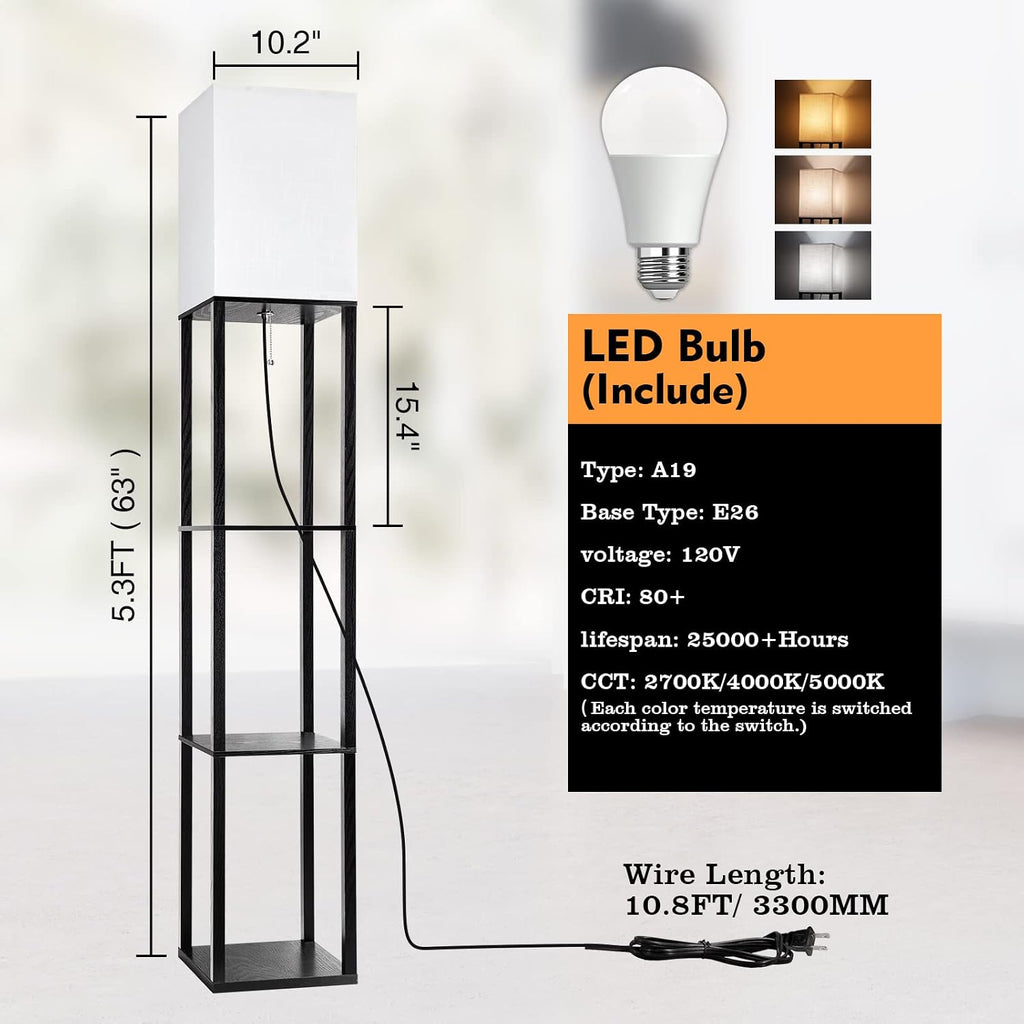 RUNTOP Floor Lamp with Shelves, Shelf Lamp with 3 Color Temperature LED Bulb, Floor-Lamp for Living Room, Modern Tall Standing Display…