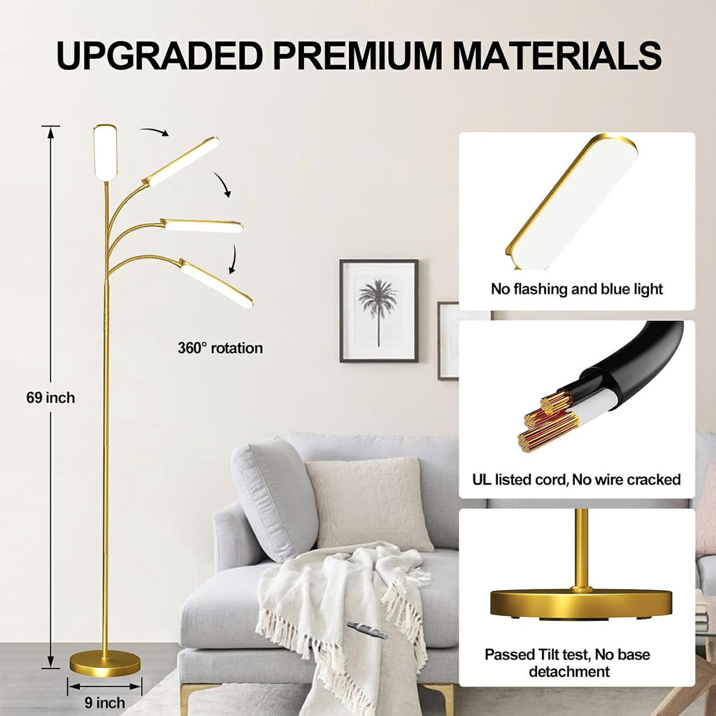 marctronic Gold Floor Lamp, 18W 1800LM Bright LED Floor Lamps for Living Room Bedroom, Dimmable Timing Eye Caring Reading Standing Lamp…