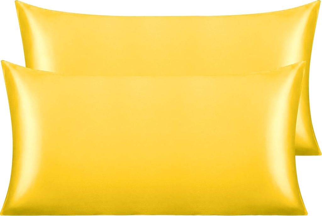 Ntbay 2 Pack Satin King Pillowcases for Hair and Skin, Luxurious and Silky Pillow Cases with Envelope Closure, 20x36 Inches, Yellow 2 Pack…