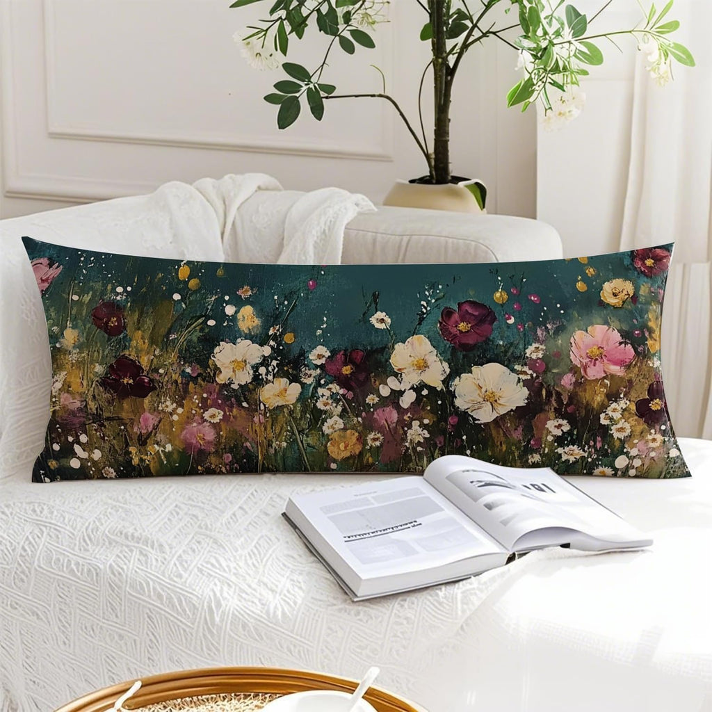 Abstract Retro Wildflowers 20x54 Body Pillow Cover, Floral Room Decor, Botanical Decor, Vintage Dark Cottagecore Flower Aesthetic…