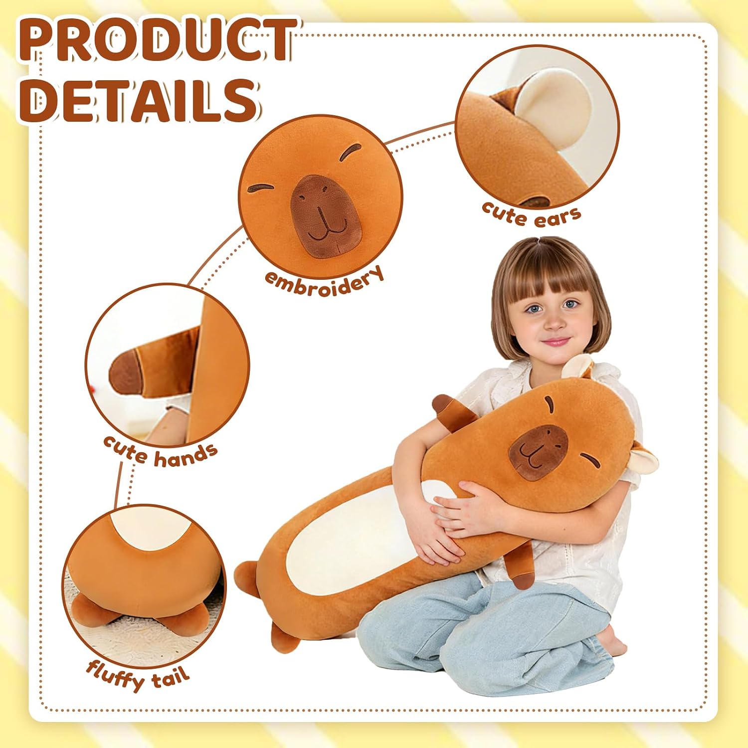 Tianmihou 36 inch Capybara Stuffed Animals Long Plush Pillow Toy, Cute Giant Large Big Jumbo Soft Capybara Squishy Animal Plushies Gift…
