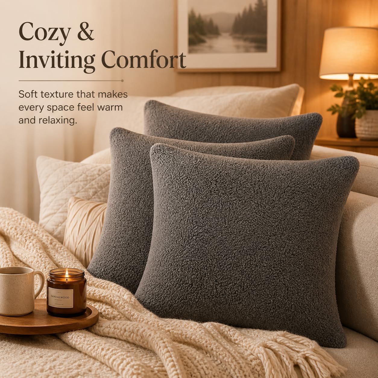 Reafort Sherpa Euro Sham Pillow Cover 26x26 Inch, Ultra Soft Plush Fluffy Decorative Throw Pillow Case with Hidden Zipper, Cozy Cushion Cov…