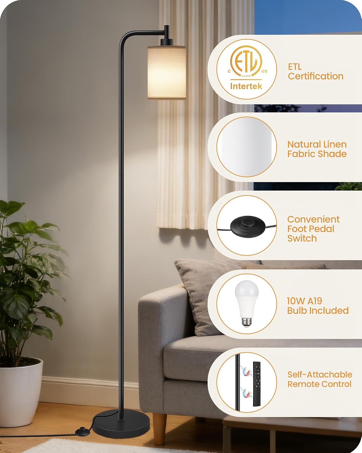 2Pack Dimmable Floor Lamp for Living Room with Remote and Foot Switch, Modern Standing, Corner Lamp,10W Bulb 3 Color Temperatures, for…