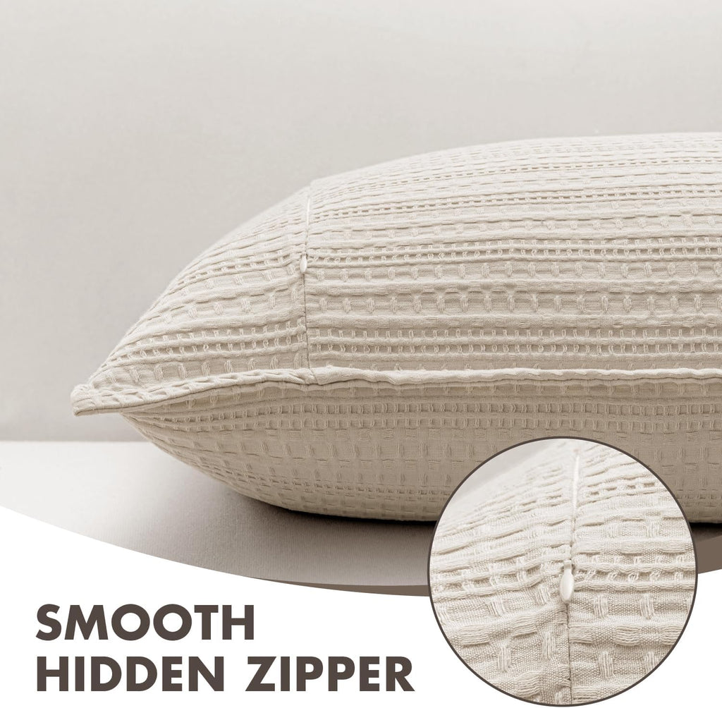 100% Cotton Waffle Pillow Shams King Size, 2 Pack 20x36 Decorative Pillow Covers for Bed Couch Sofa, Neutral Weave Cushion Cases Modern…