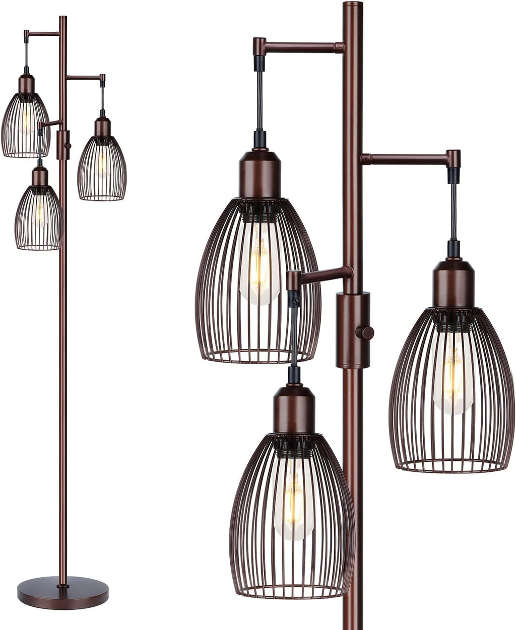 Torondo Dimmable Floor Lamp, Industrial Floor Lamps for Living Room, Brown Tree Lamp Standing Lamp Tall Lamps with 3 Elegant Teardrop…