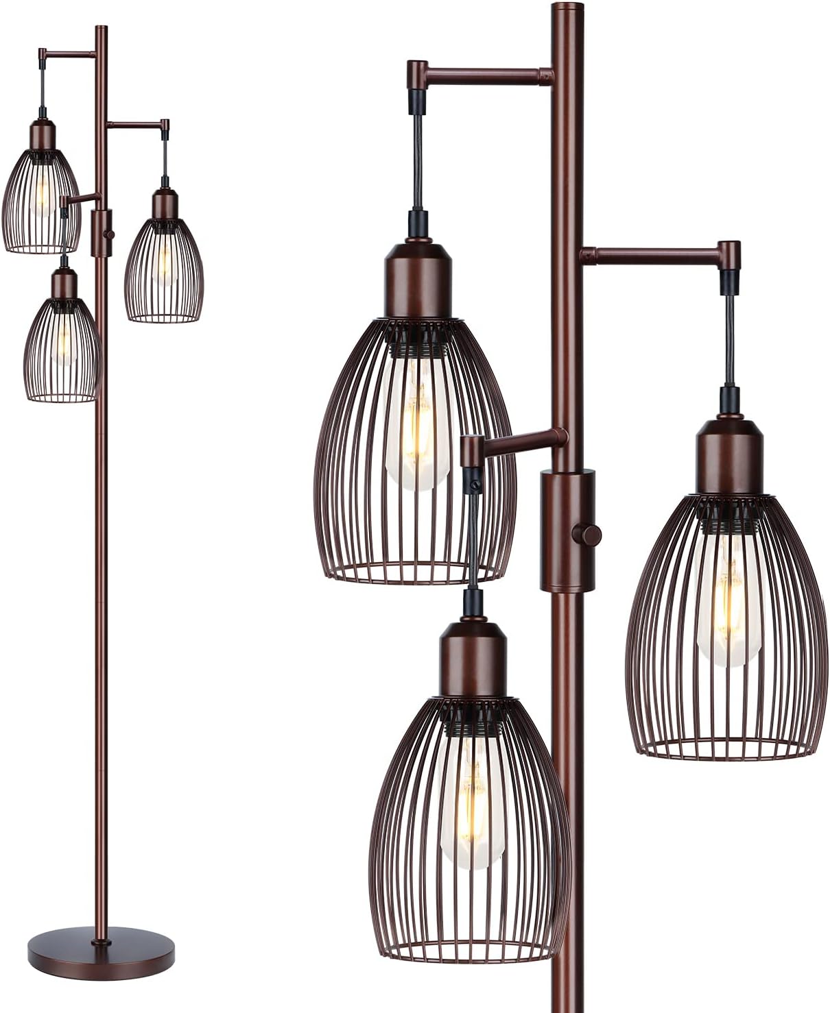 Torondo Dimmable Floor Lamp, Industrial Floor Lamps for Living Room, Brown Tree Lamp Standing Lamp Tall Lamps with 3 Elegant Teardrop…