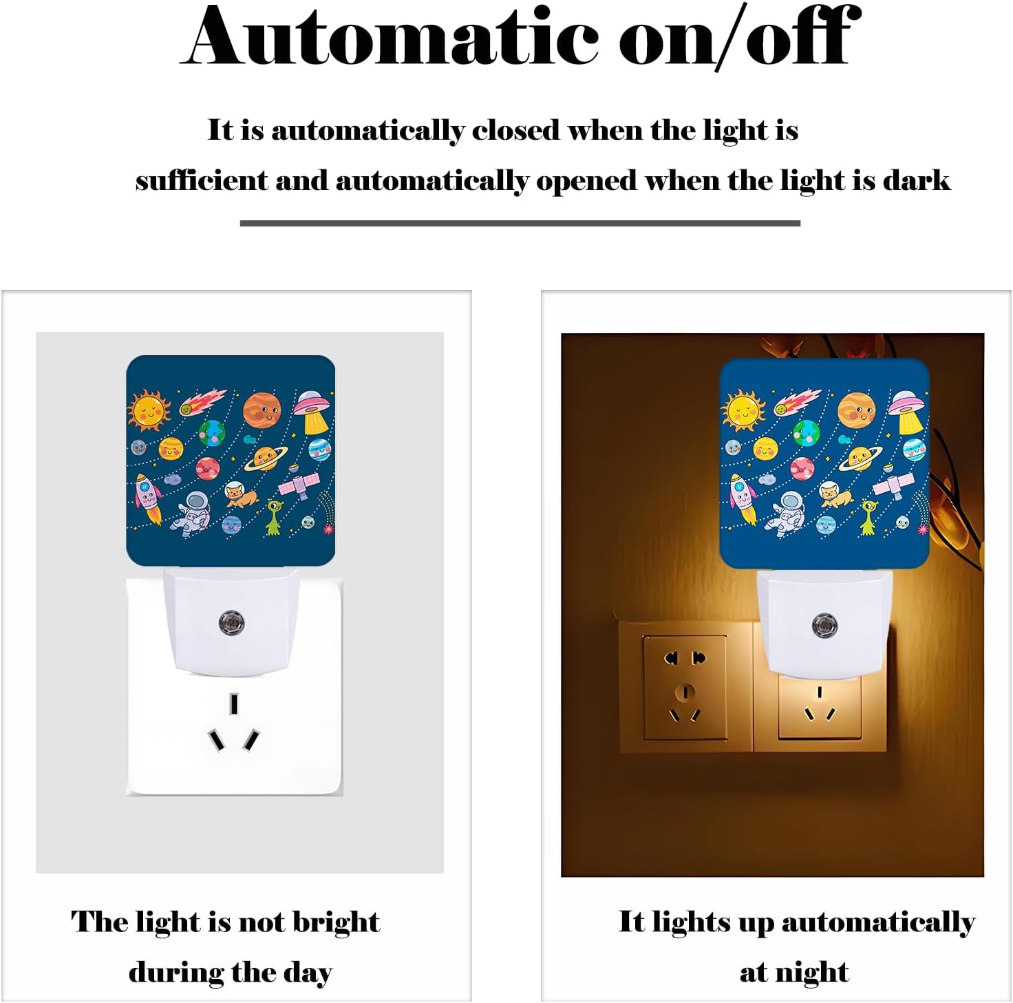 Cute Space Doodle Night Light, Plug-in Nightlights Auto Sensor Night Lamp Dusk to Dawn Lamp Home Decor for Nursery Children Girls Boys