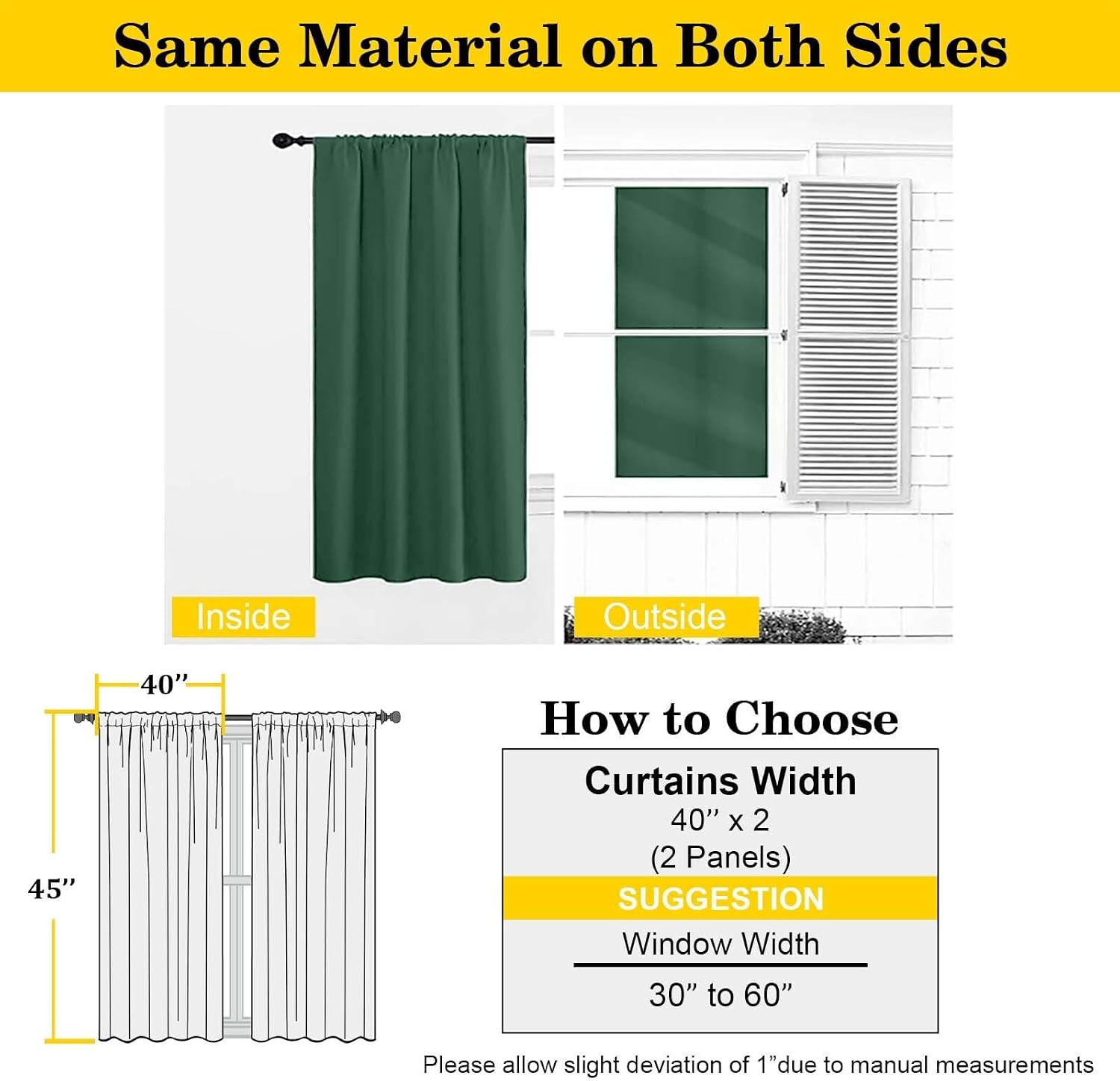 WelvetBLK Ever Green Room Darkening Curtains for Bedroom Living Room 45 Inch Length 2 Panels Set, Soft Solid Thermal Insulated Rod Pocket S…