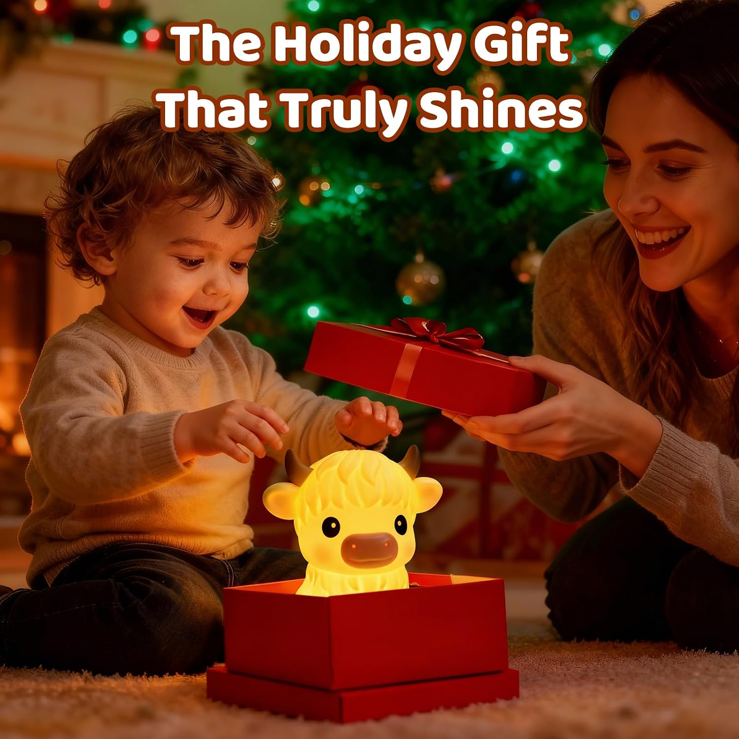 BPA-Free Silicone丨Huggwaii Highland Cow Night Light for Kids, Dimmable Squishy Night Light Touch Cow Lamp, Highland Cow Gifts for…