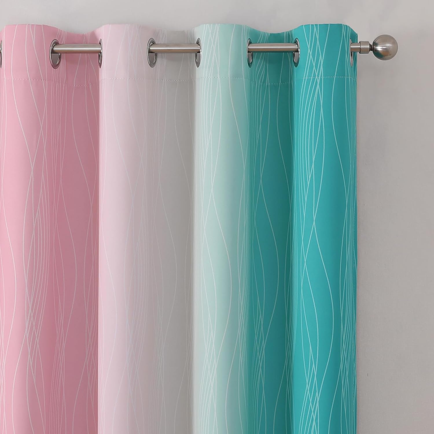 Estelartextiler Estelar Textiler Pink and Teal Blackout Curtains 102 Inch Length 2 Panels Set, Thermal Insulated Ombre Grommet Drapes for B…