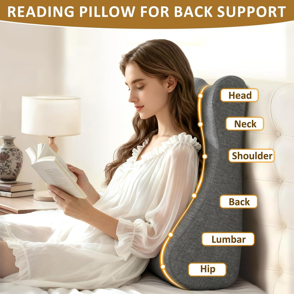 Reading Pillow for Bed, Ergonomic Back Support Memory Foam Pillow for Bed Sitting Up, Headboard Back Pillow for Sleep Apne on Bedrest…
