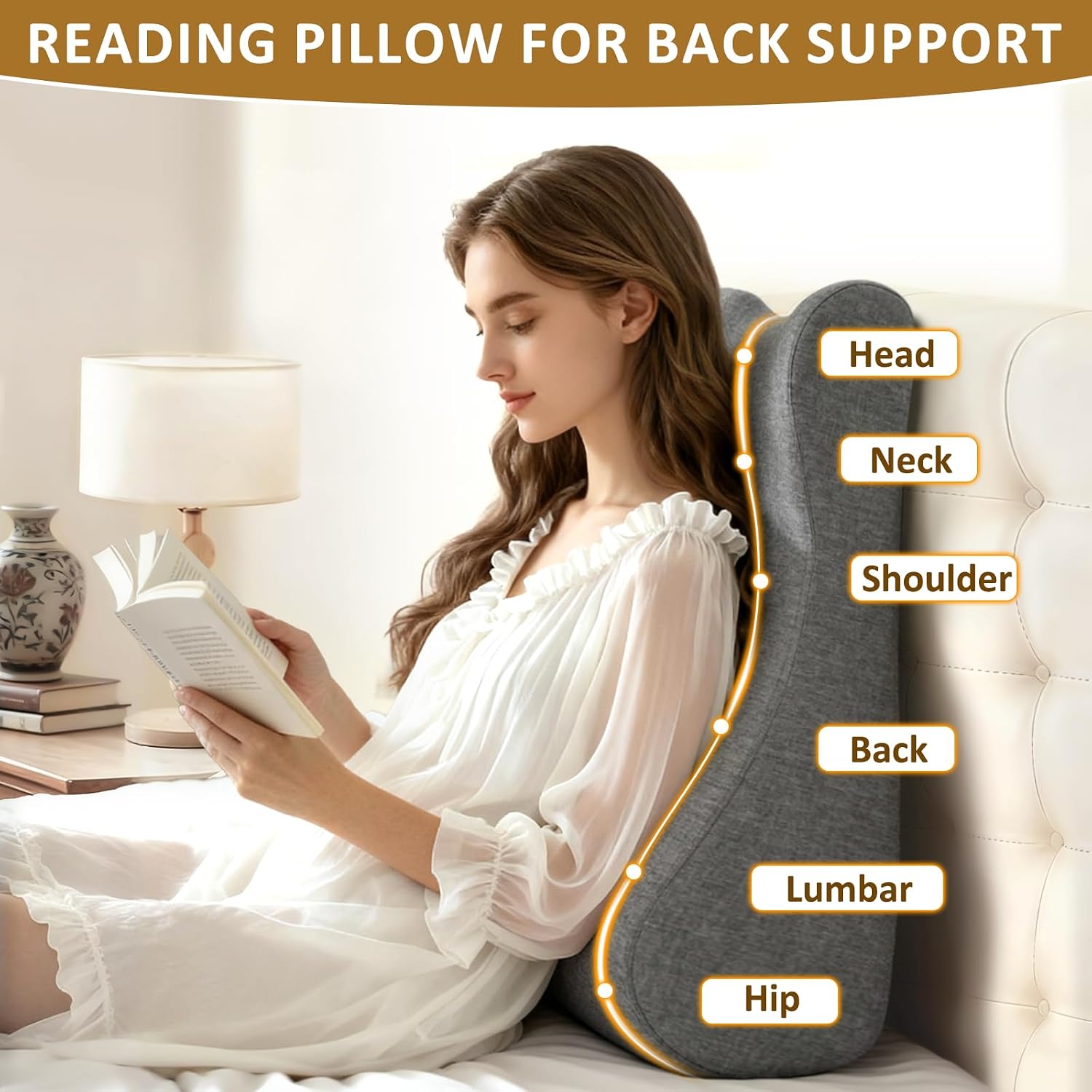 Reading Pillow for Bed, Ergonomic Back Support Memory Foam Pillow for Bed Sitting Up, Headboard Back Pillow for Sleep Apne on Bedrest…