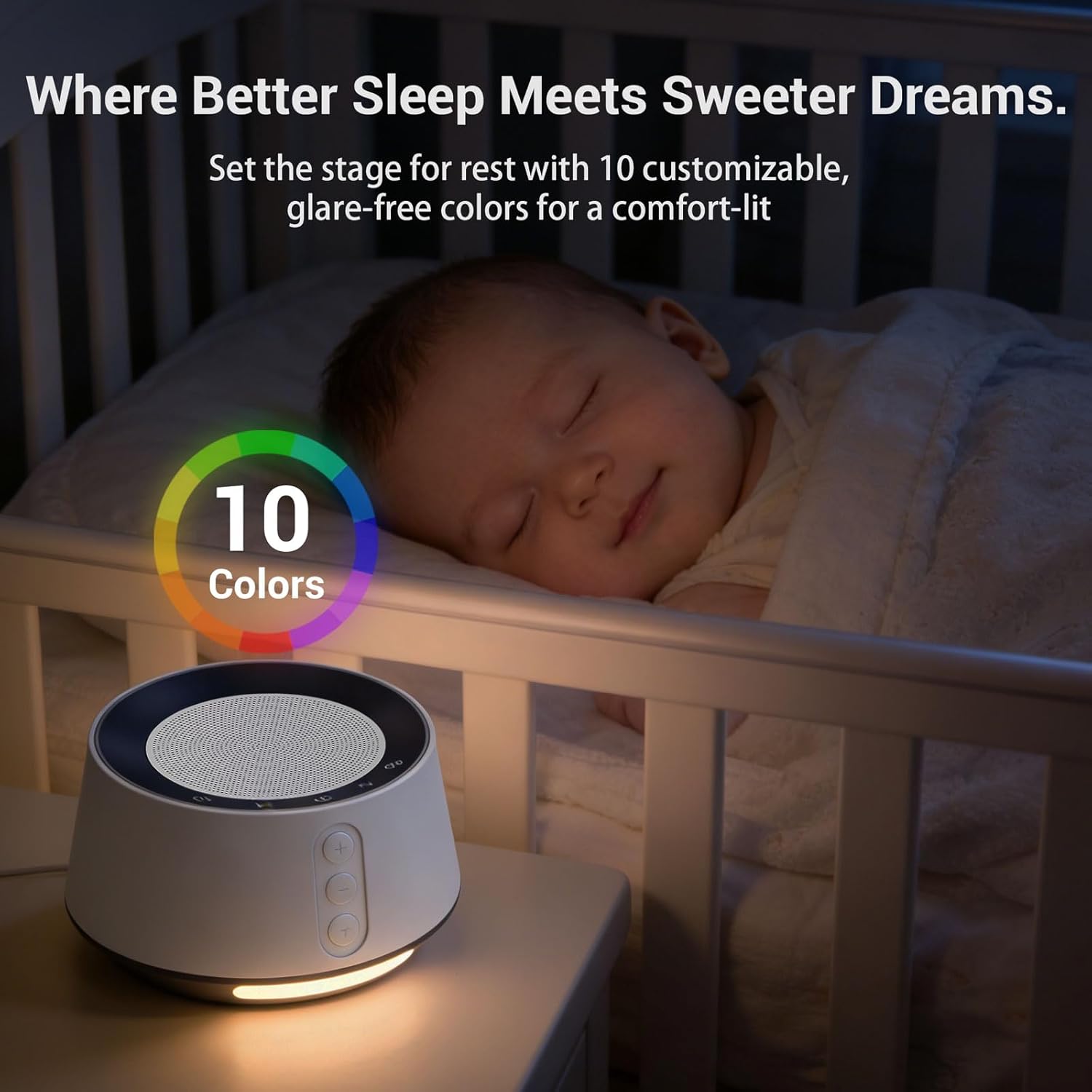 BGOVERSSWhiteNoiseMachine White Noise Machine with Night Light – 20 Soothing Sounds, 10 Color Lights, 5 Timer Settings & Memory Function, P…