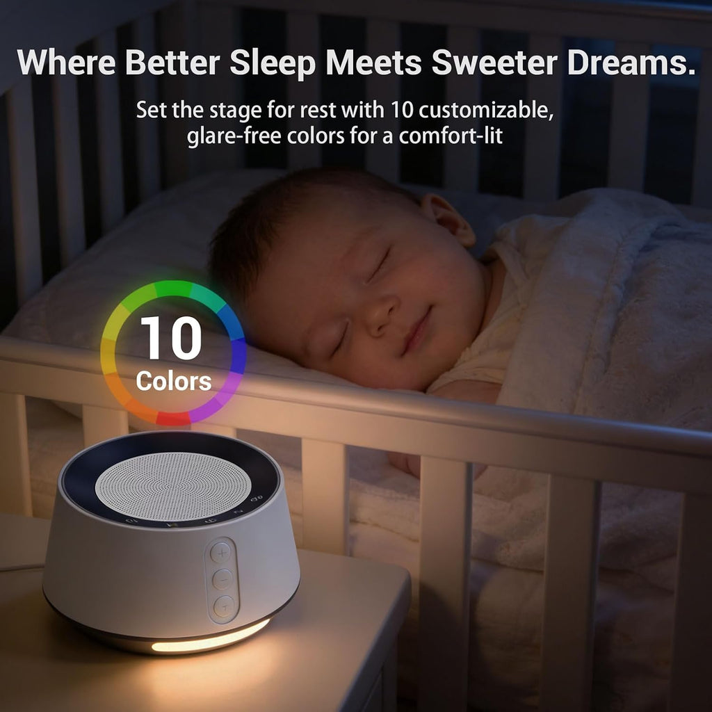 BGOVERSSWhiteNoiseMachine White Noise Machine with Night Light – 20 Soothing Sounds, 10 Color Lights, 5 Timer Settings & Memory Function, P…