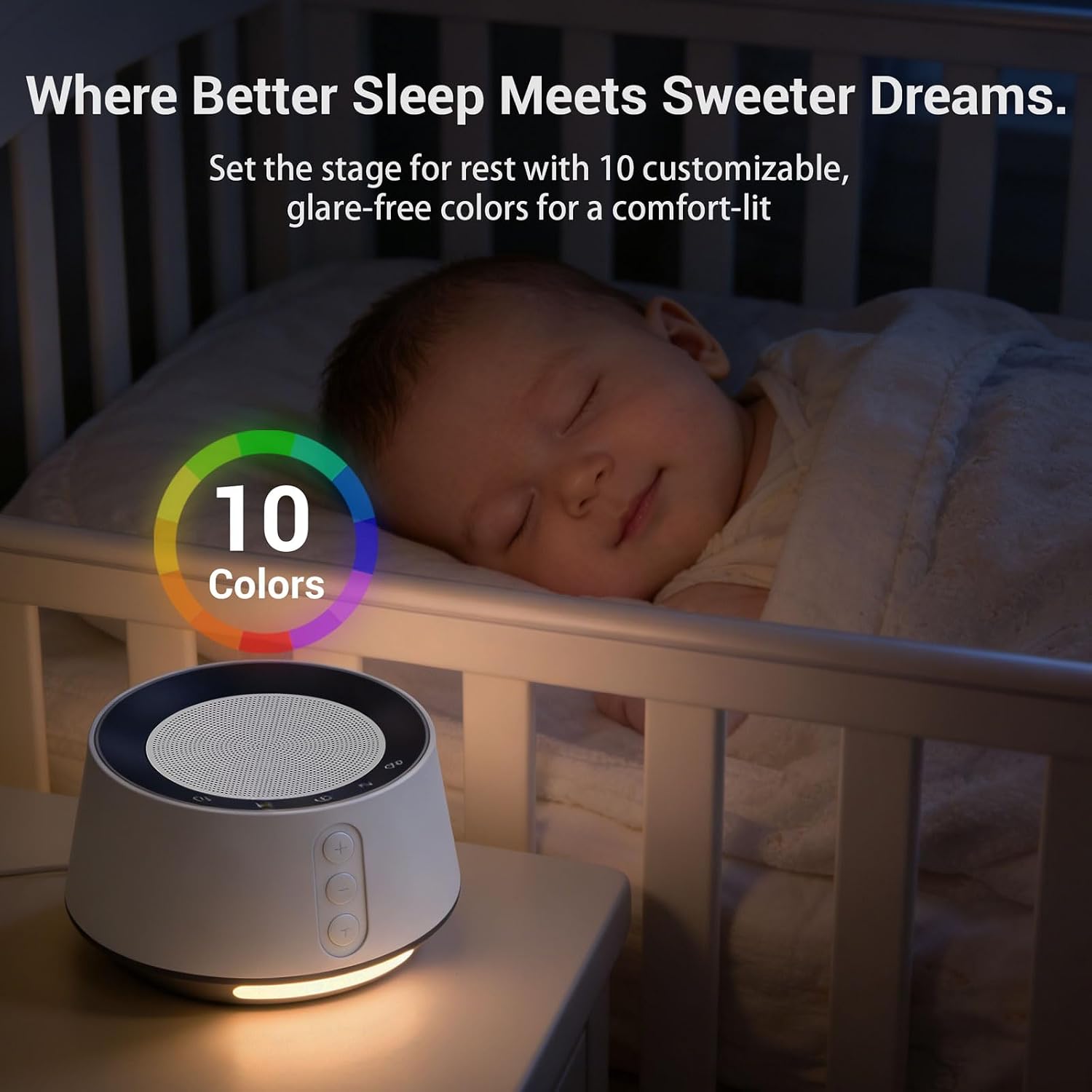 BGOVERSSWhiteNoiseMachine White Noise Machine with Night Light – 20 Soothing Sounds, 10 Color Lights, 5 Timer Settings & Memory Function, P…