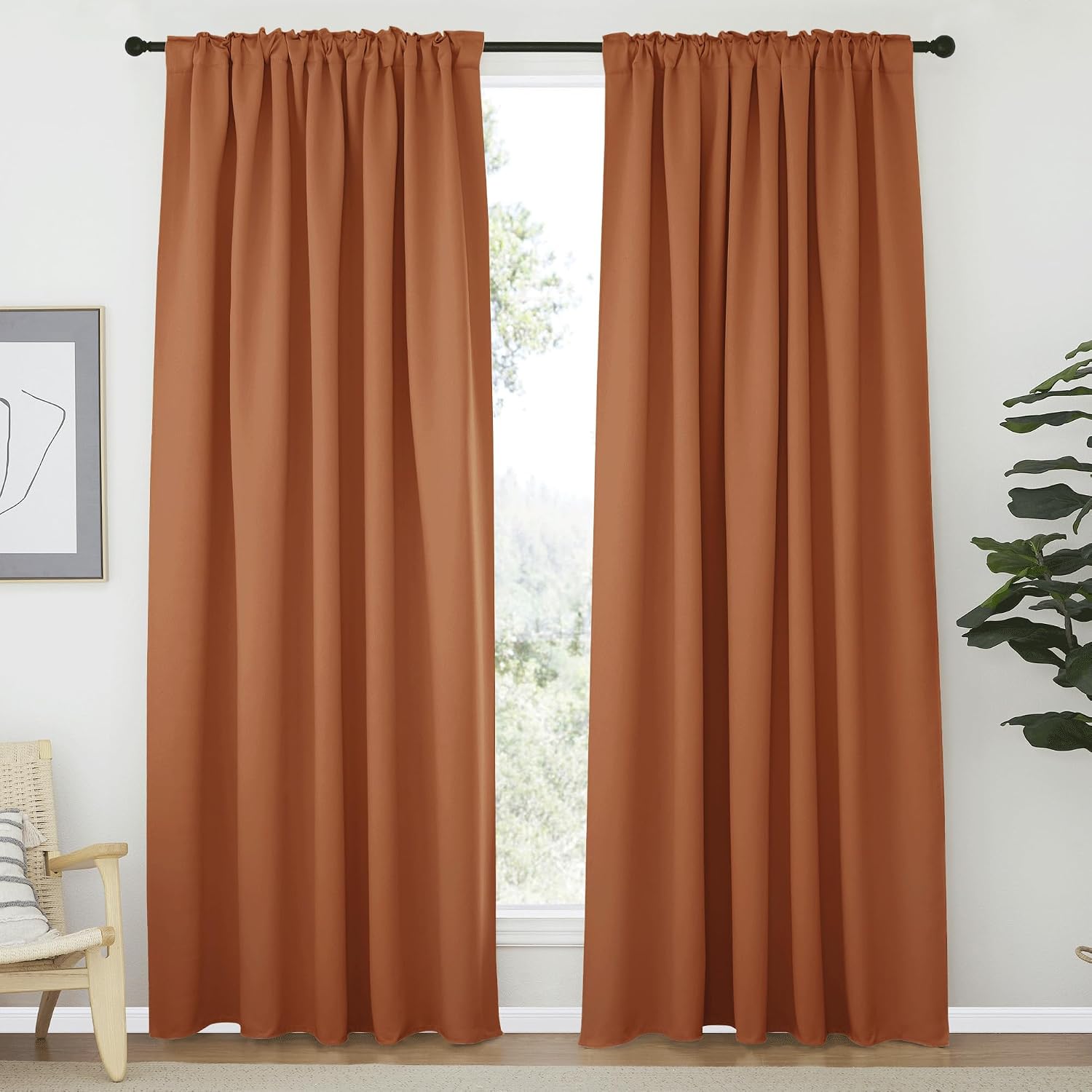 Nicetown Halloween Living Room Darkening Curtain Drapes, Burnt Orange Color, W62 x L84, Set of 2, Door Curtain for Doorway Privacy, Blackou…
