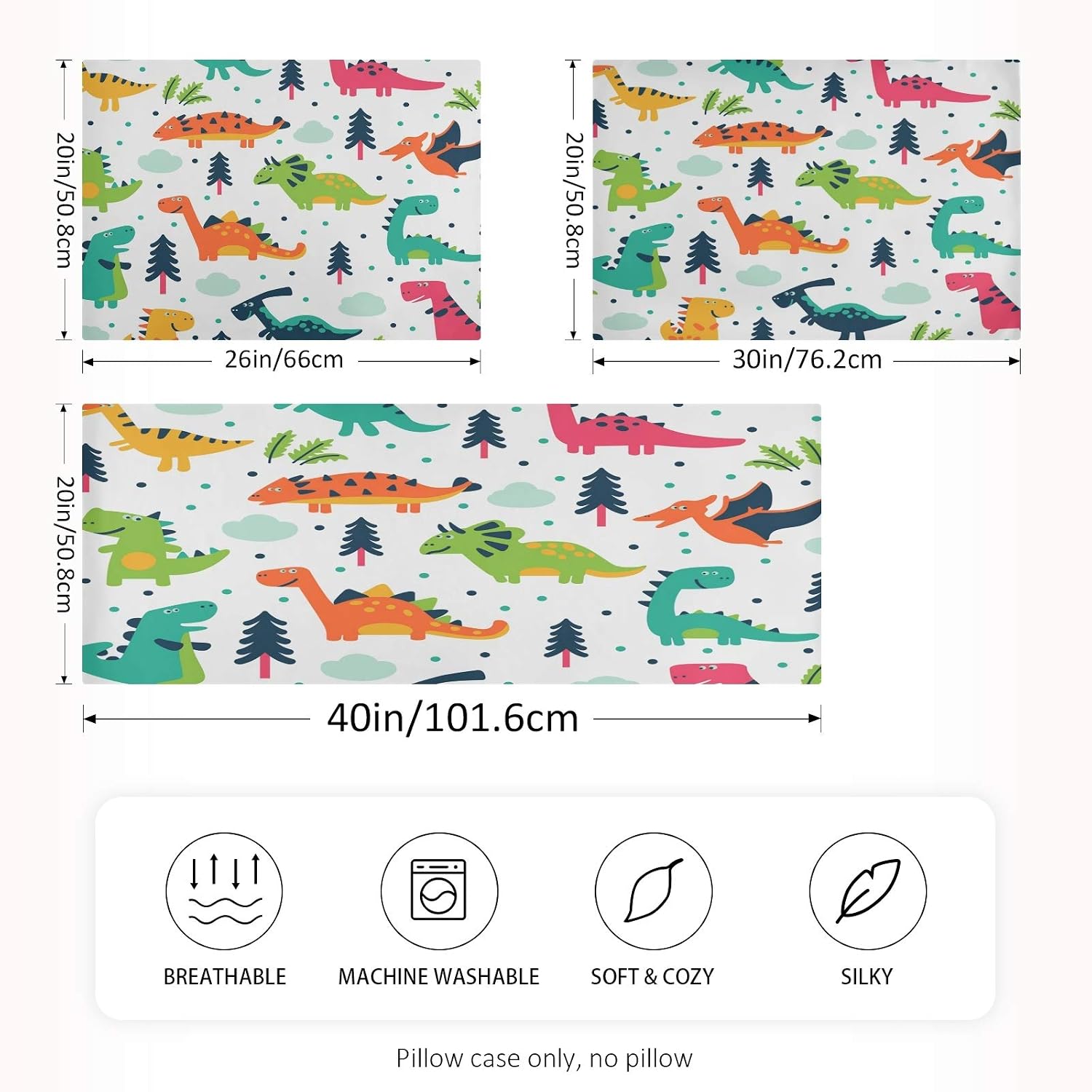 Blueangle Funny Cartoon Dinosaur Satin Pillowcase for Hair and Skin Silk Pillowcase, Queen Size(20x30 inches) - Satin Pillow Covers with…