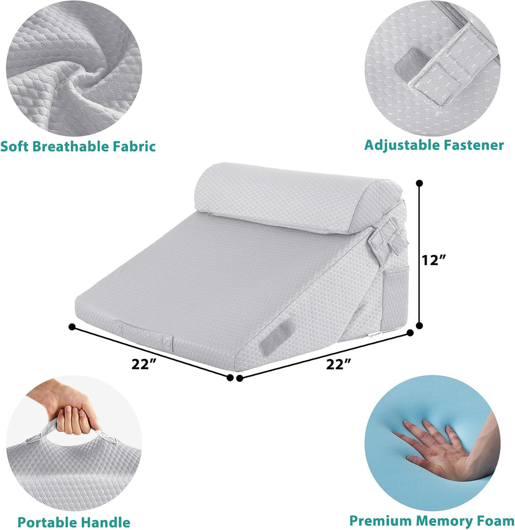 Bedluxe 3Pcs Orthopedic Bed Wedge Pillow Set, Foam Wedge Pillow Post Surgery for Back, Leg and Knee Support, Adjustable 9&12 Inch Folding T…