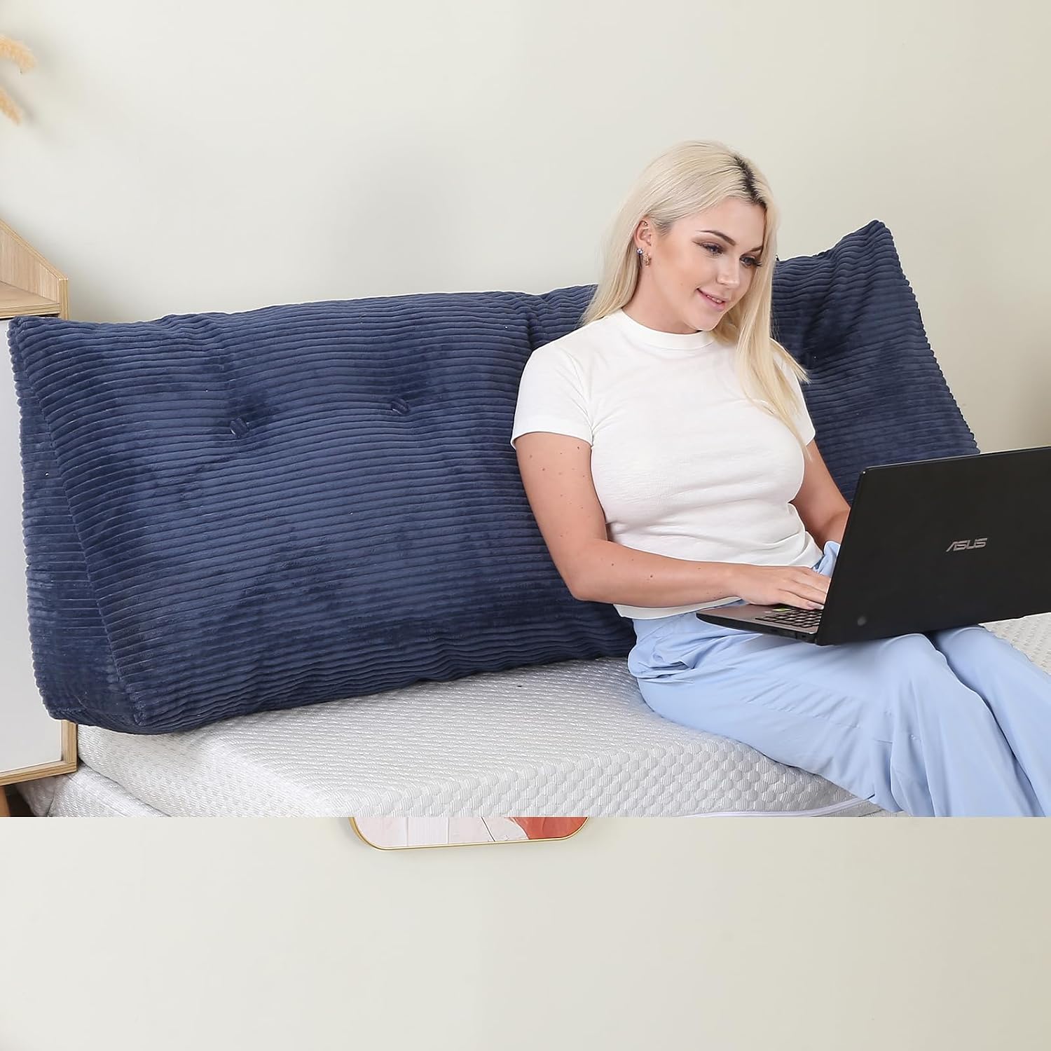 Headboard Pillow Queen, Wedge Headboard Pillow for Bed Sofa, Triangular Backrest Pillow with Removable Cover for Reading, Working…